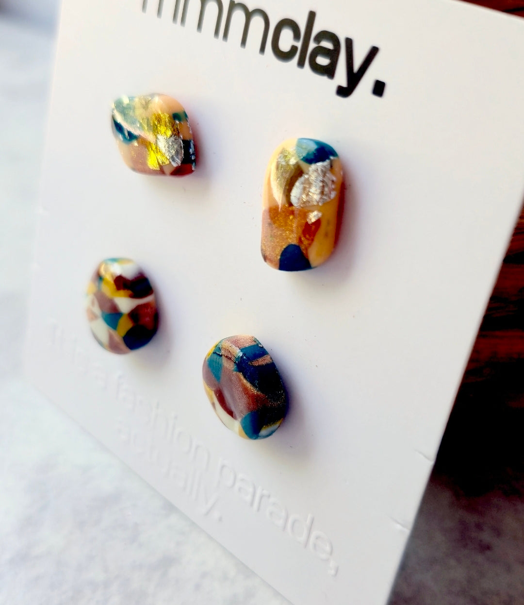 Navy Multicolour Polymer Clay Stud Set | 4 Handmade Earrings
