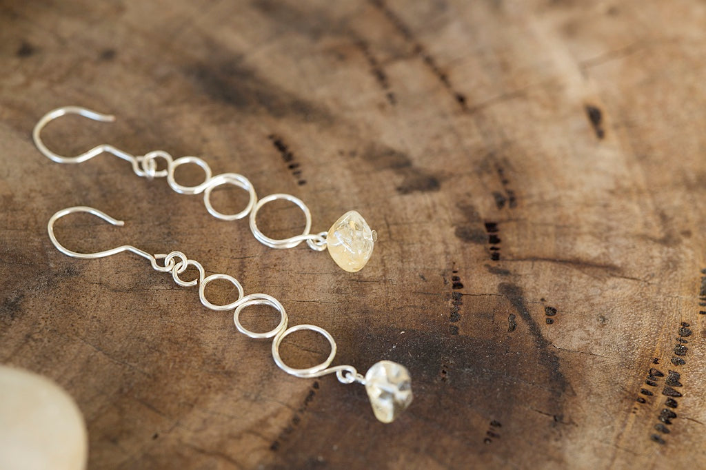 Citrine Gemstone Looped Silver Earrings | Crystal Jewellery