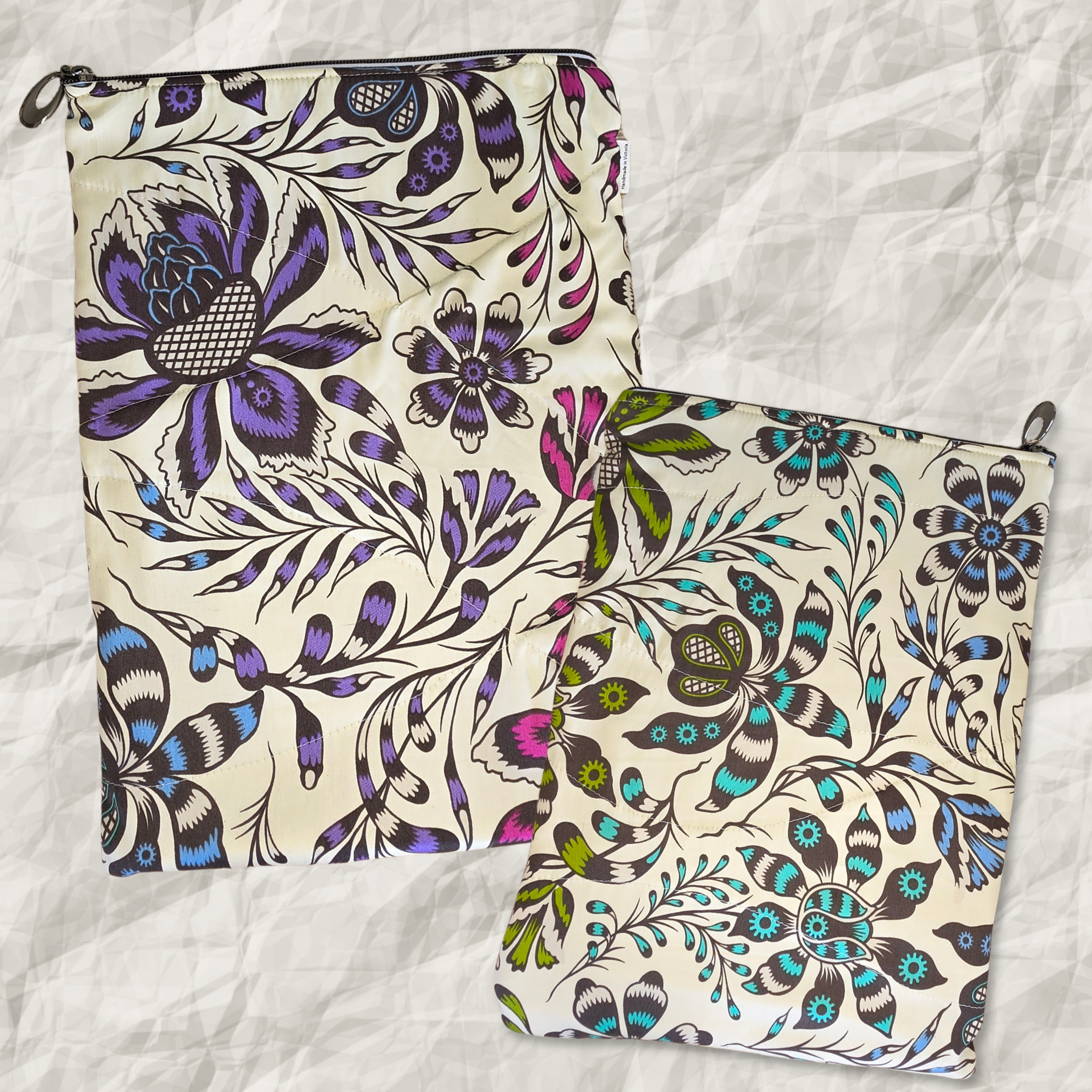 Floral designs - Large book, 14" tablet or laptop sleeve, handmade