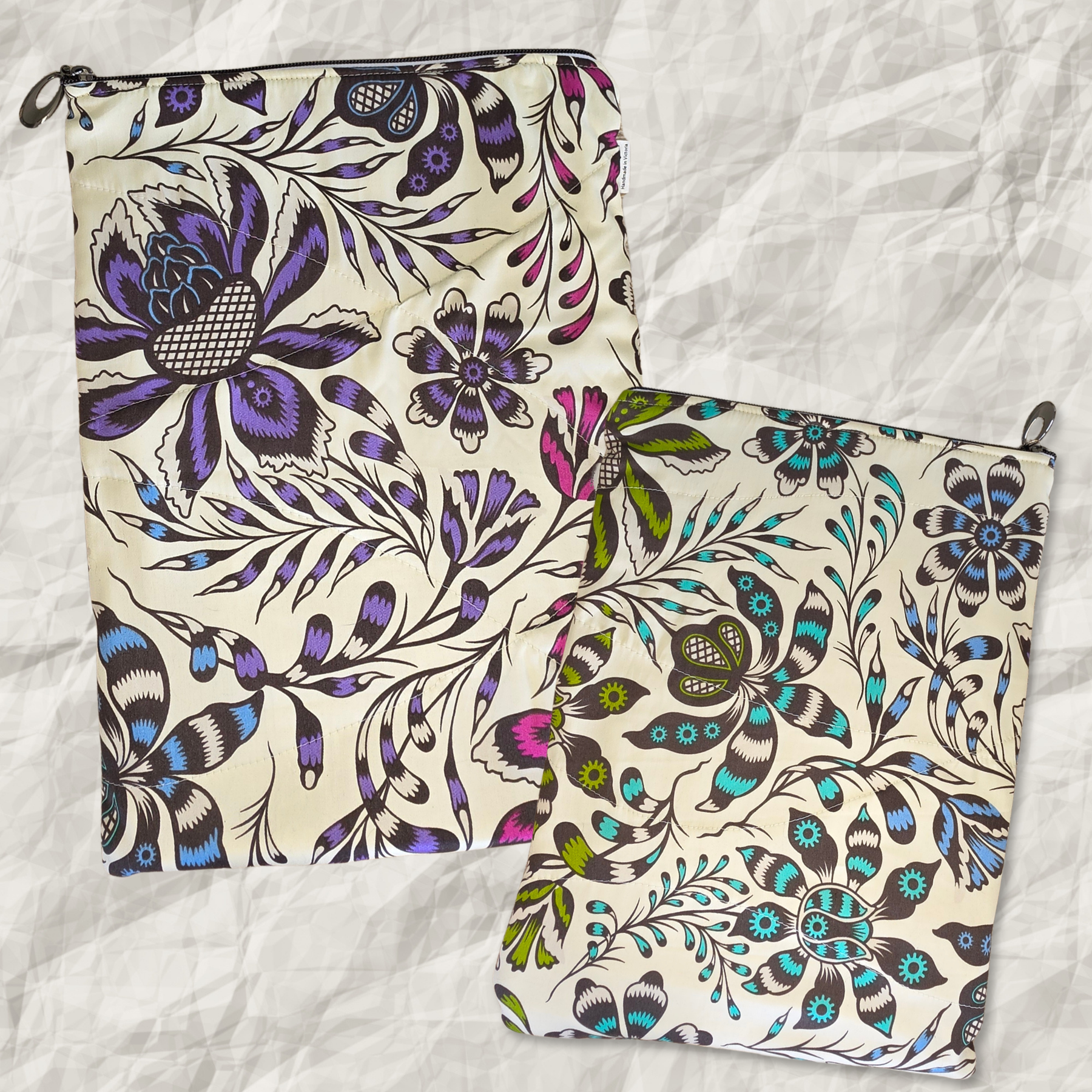 Floral designs - Large book, 14" tablet or laptop sleeve, handmade