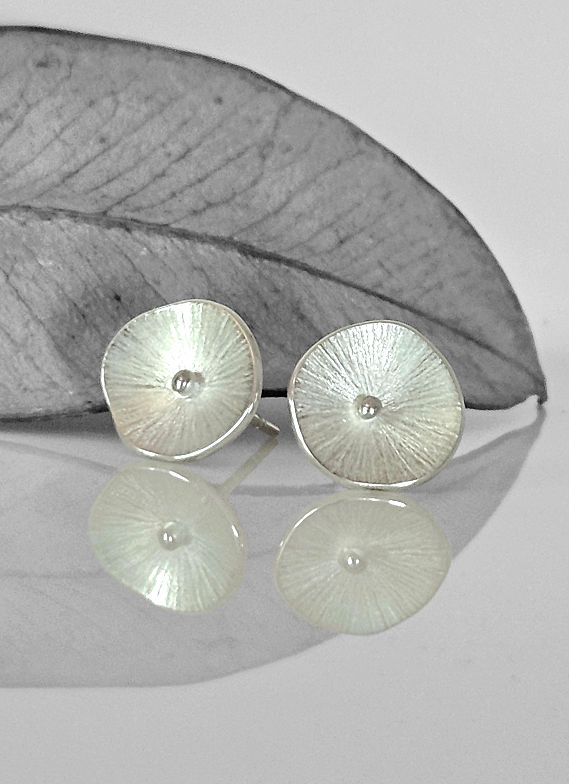 Handmade Silver Lotus Leaf Studs