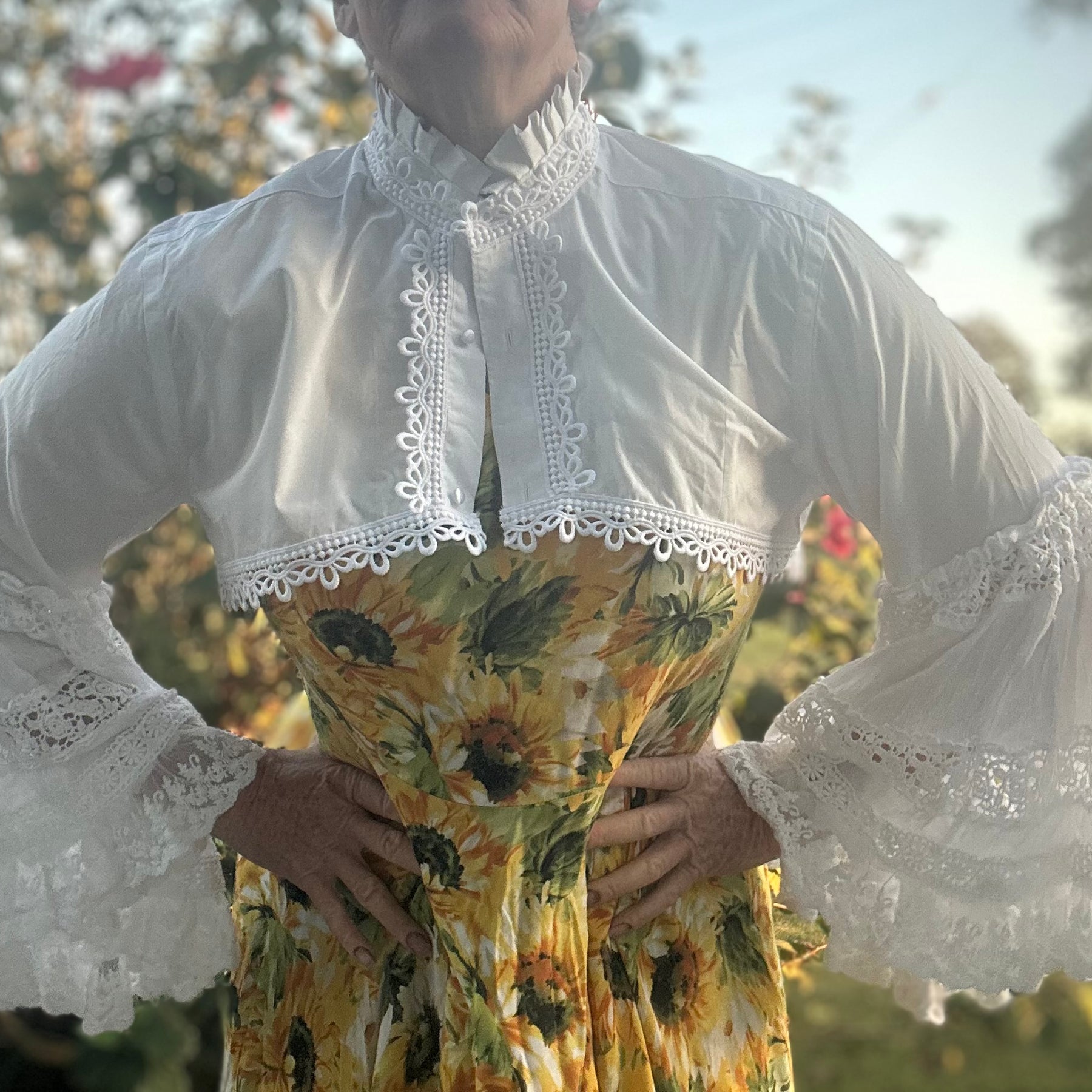 Upcycled White Cotton Bolero Layered Lace Sleeves