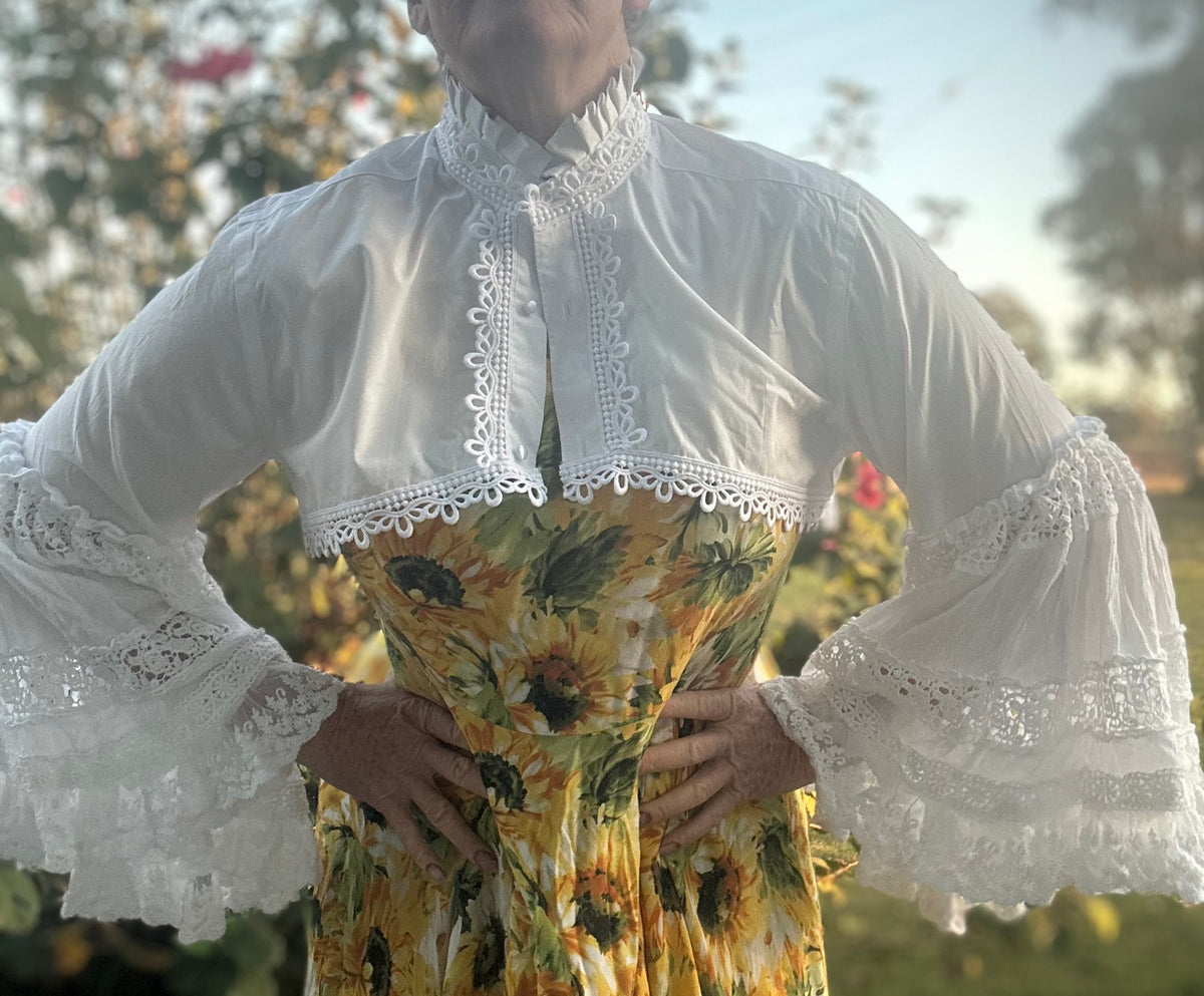 Upcycled White Cotton Bolero Layered Lace Sleeves