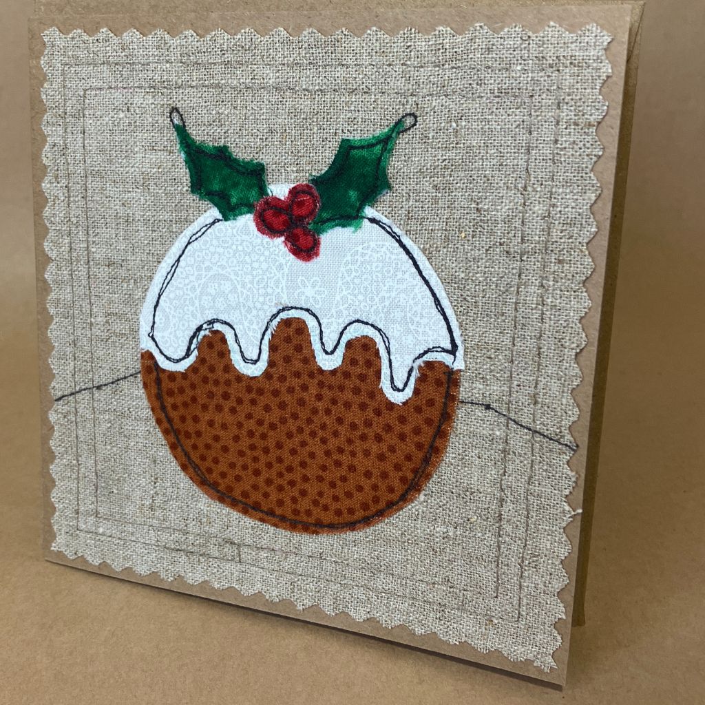 Handmade Fabric Christmas Card & Envelope| 13cm x 13cm | Blank inside