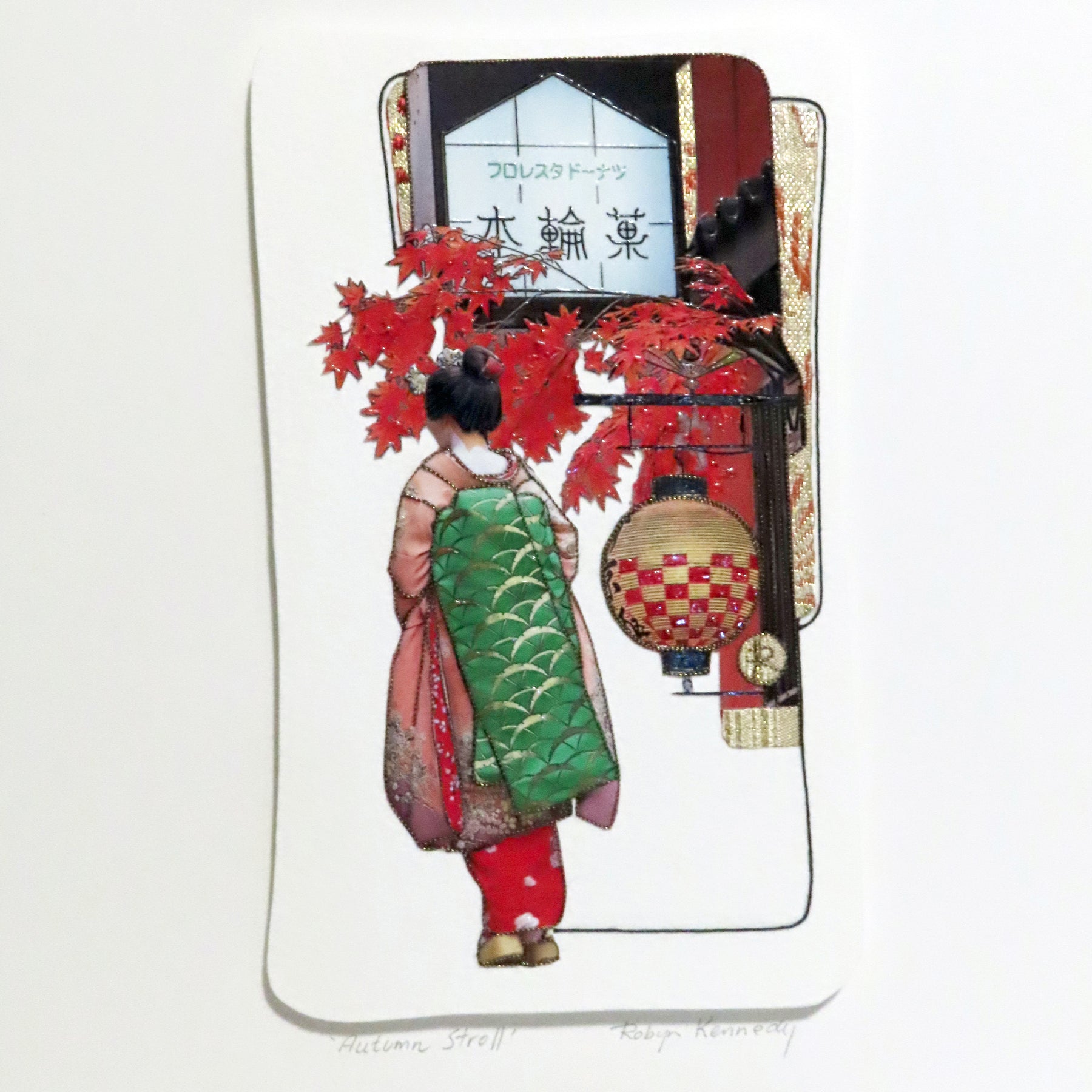 Unframed Collage Art - Japanese Geisha Autumn Leaves
