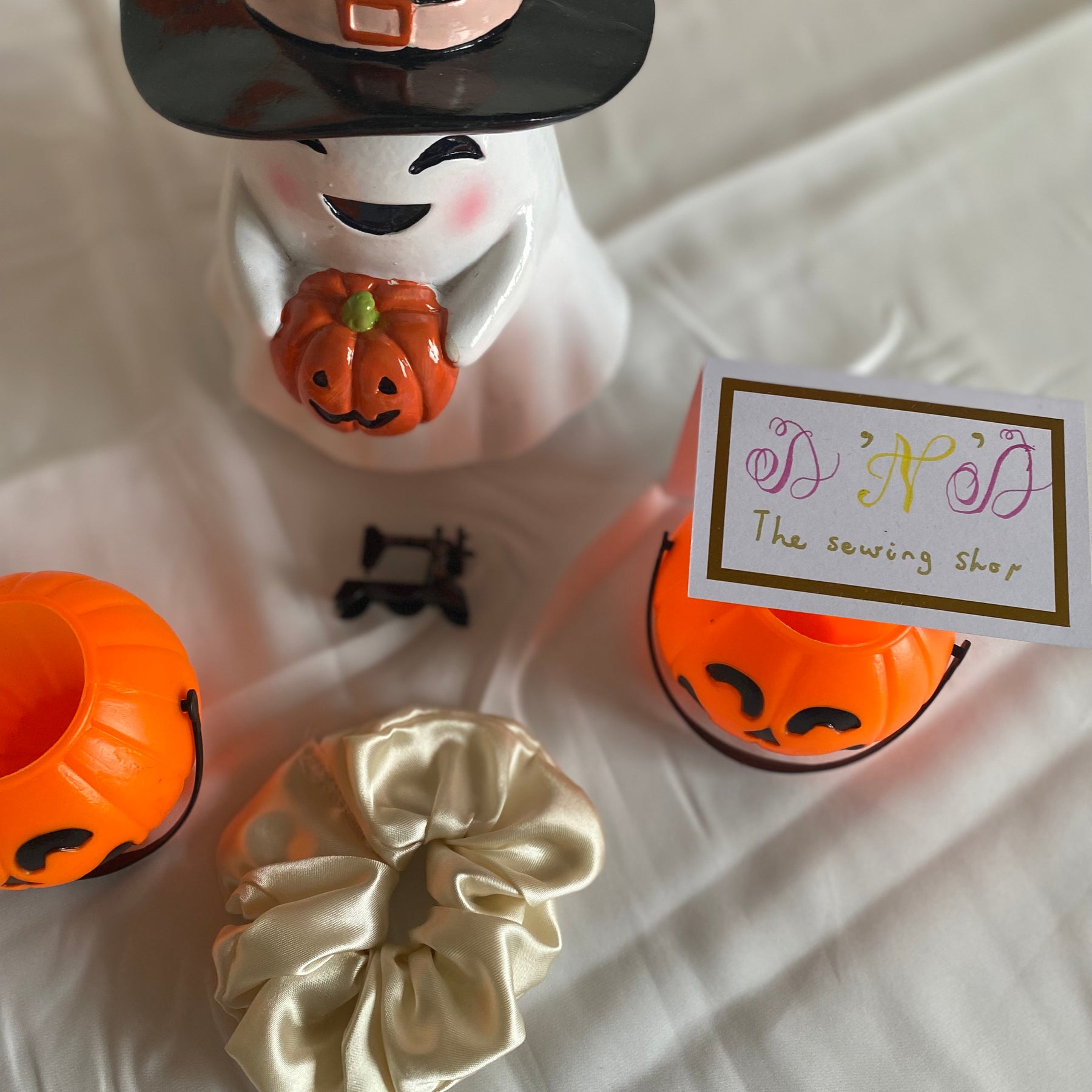 🎃 Handmade Halloween Satin Scrunchies – Set of 4