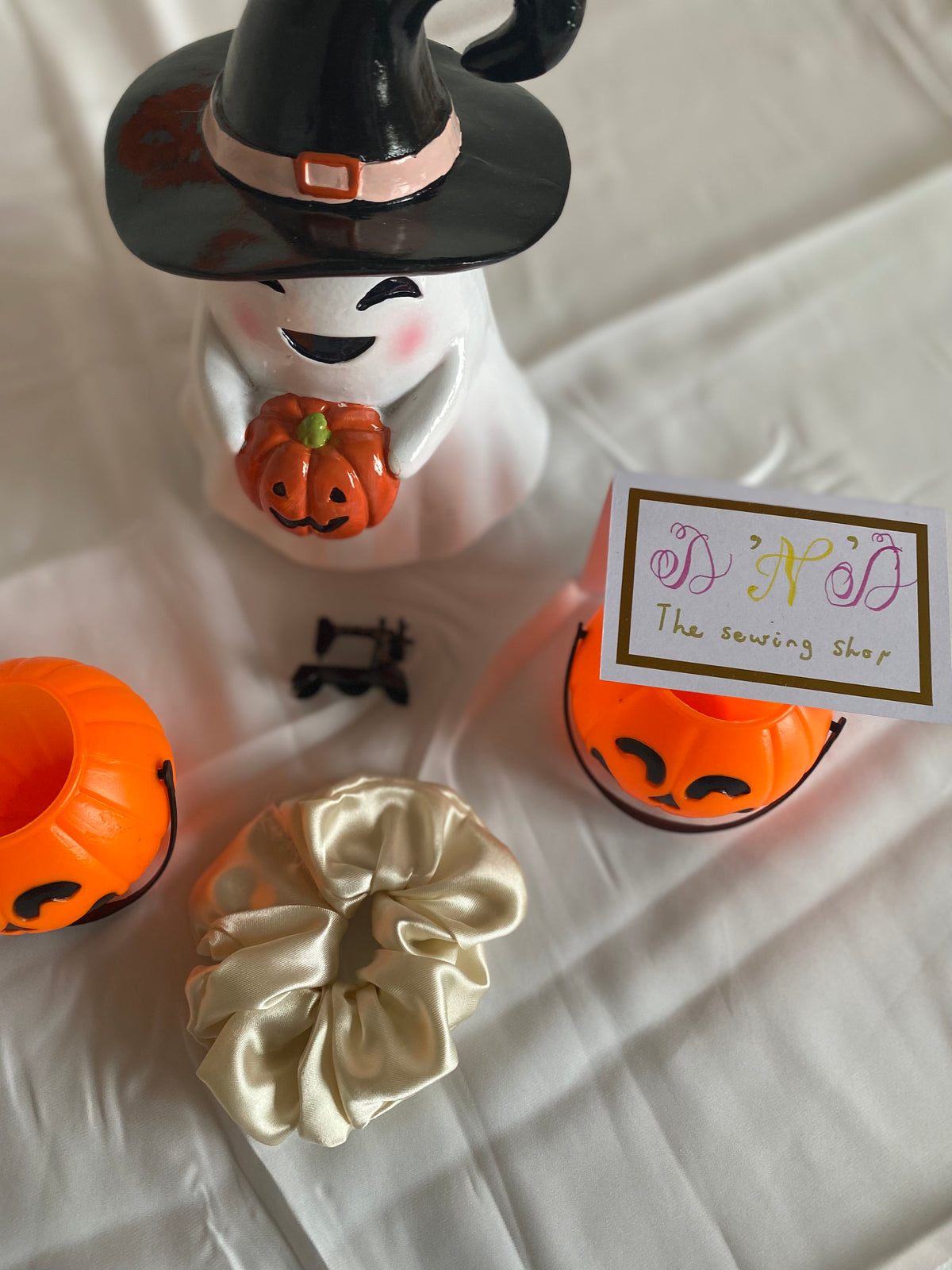 🎃 Handmade Halloween Satin Scrunchies – Set of 4