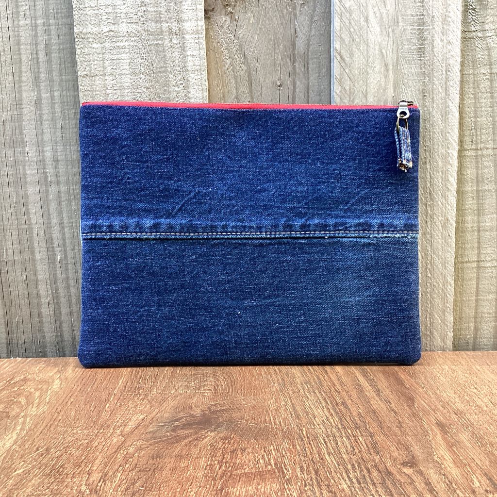 Upcycled Denim Pencil Case – Red Heart Applique