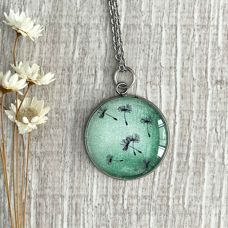 Soft Green Hues Dandelion Pendant • A Wearable Gift For Nature Lovers