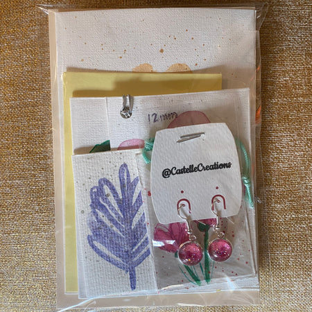 All Occasion Gift Bag – 6 Hand Painted Cards & Bookmarks plus a Pair of Earrings!