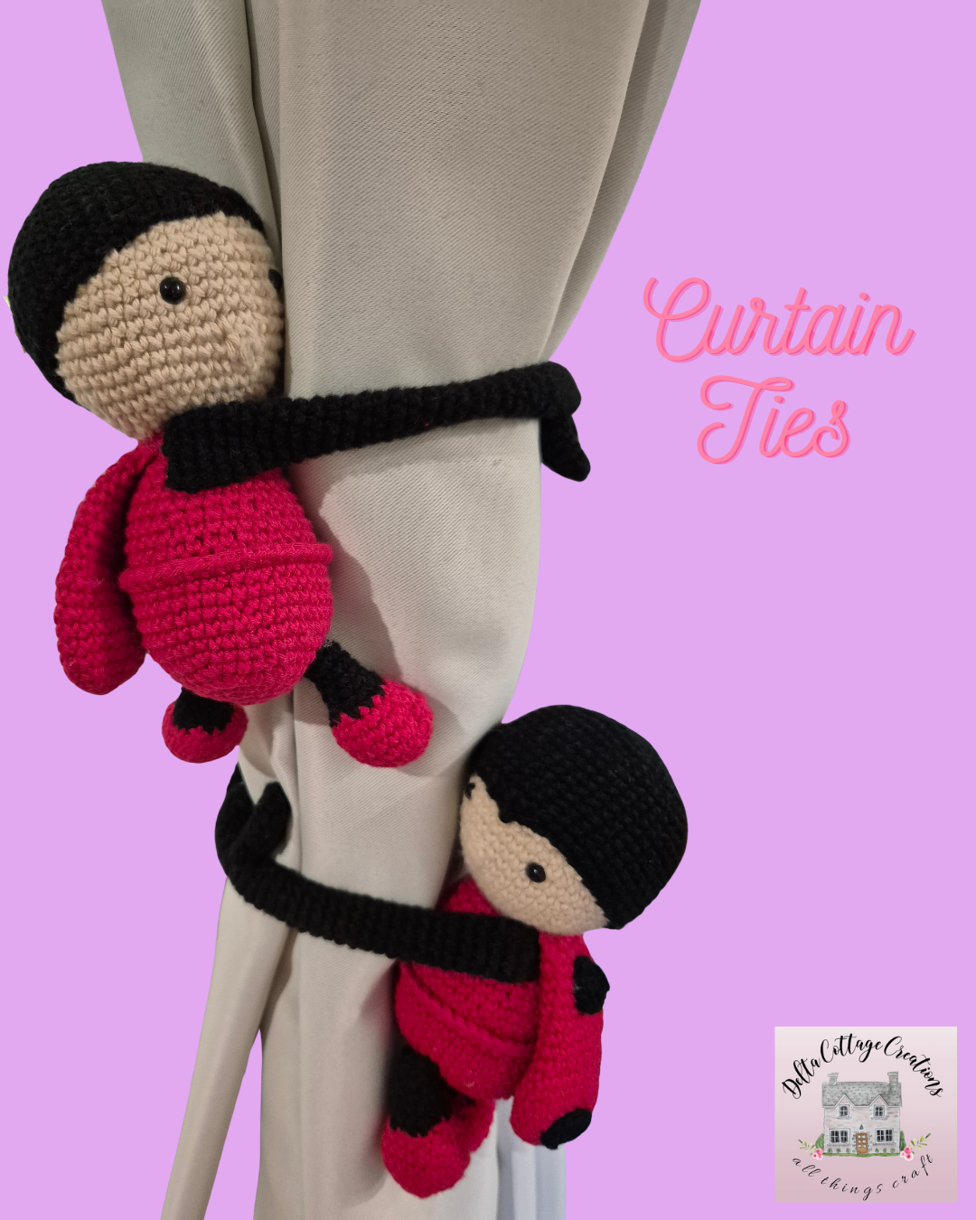 Crocheted Lady Bird Curtain Ties jazz up the nursery/ child’s room