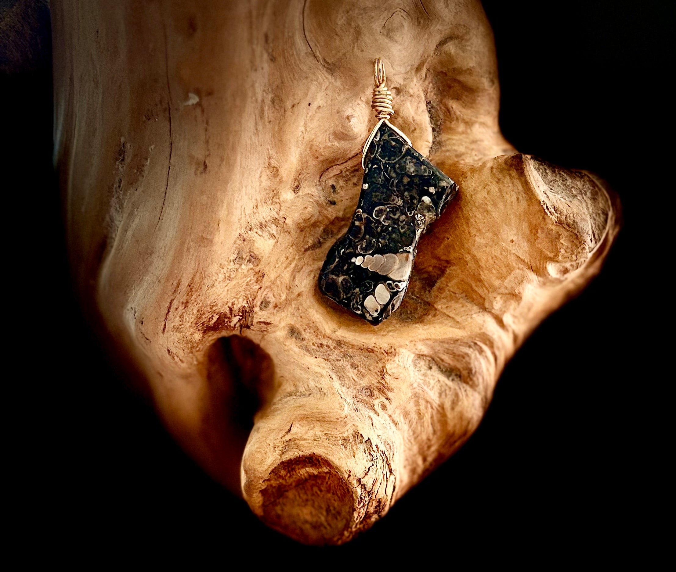 Gold Turritella Fossil Agate Pendant