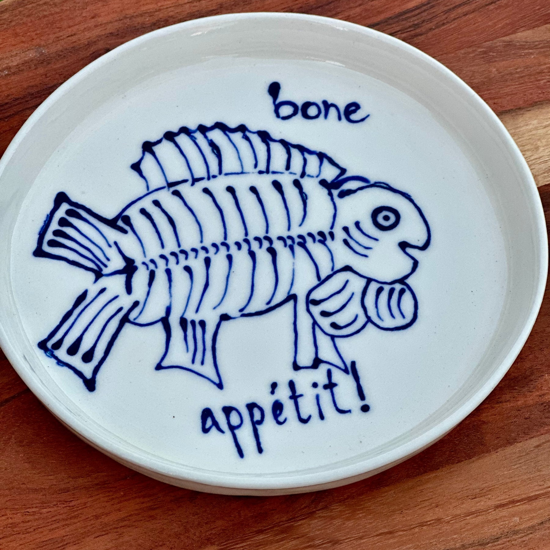 Bone Appétit! | Handmade Porcelain Plate | Blue & White Fish Design | Coastal Tableware | 18cm