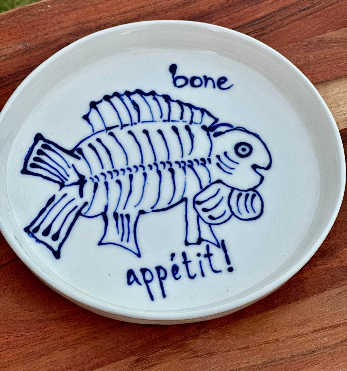 Bone Appétit! | Handmade Porcelain Plate | Blue & White Fish Design | Coastal Tableware | 18cm