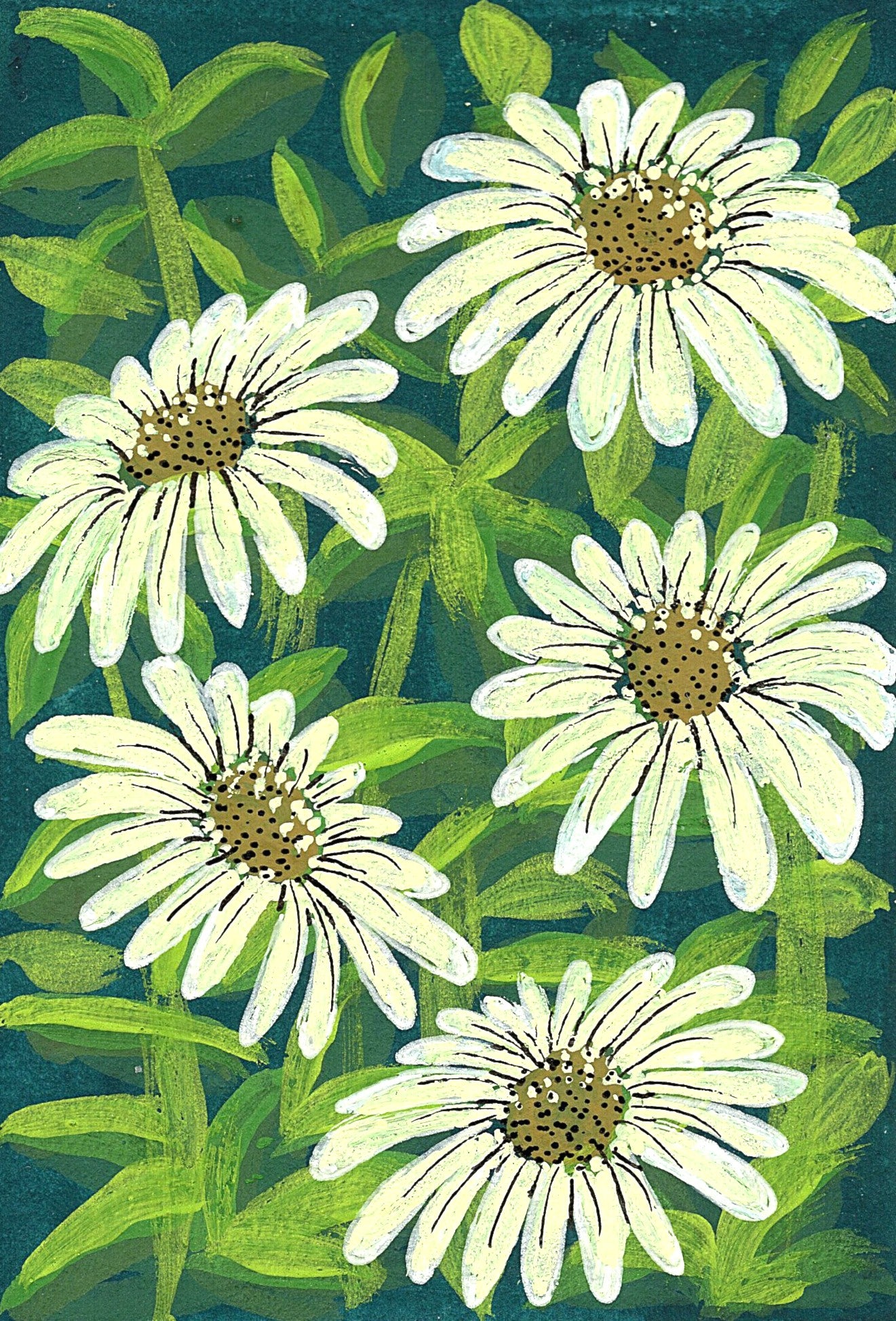 ACEO "Daisies #4" Mini Gouache 2.5x3.5 inches