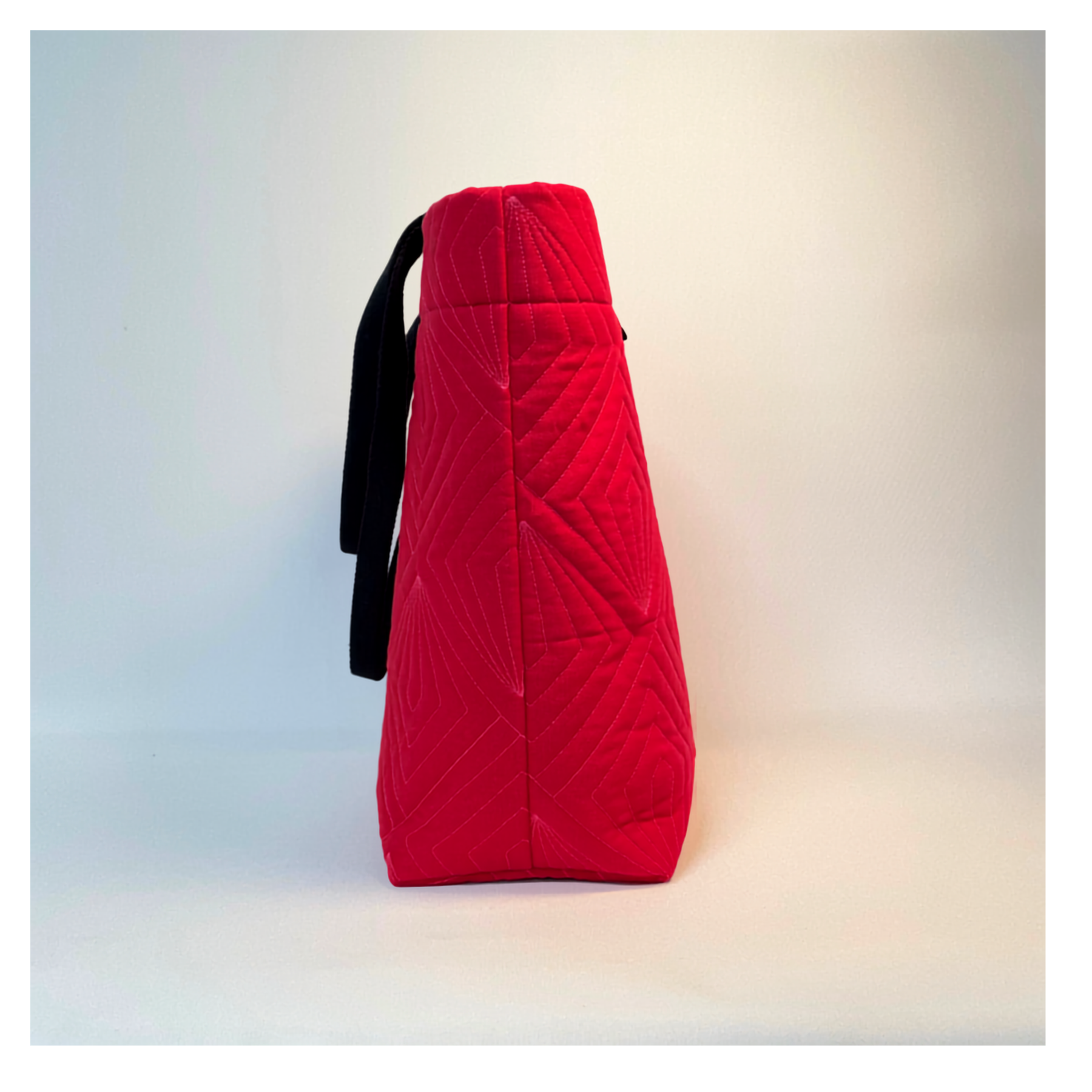 Quilted Cavnas Tote Bag - Red with Neon pink quilting