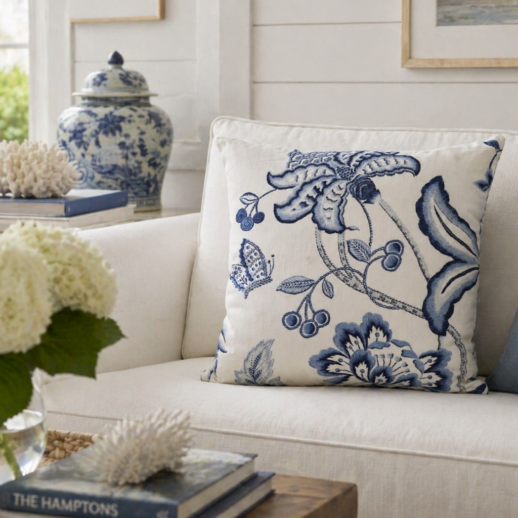 Blue and white floral cushion cover-Hamptons style