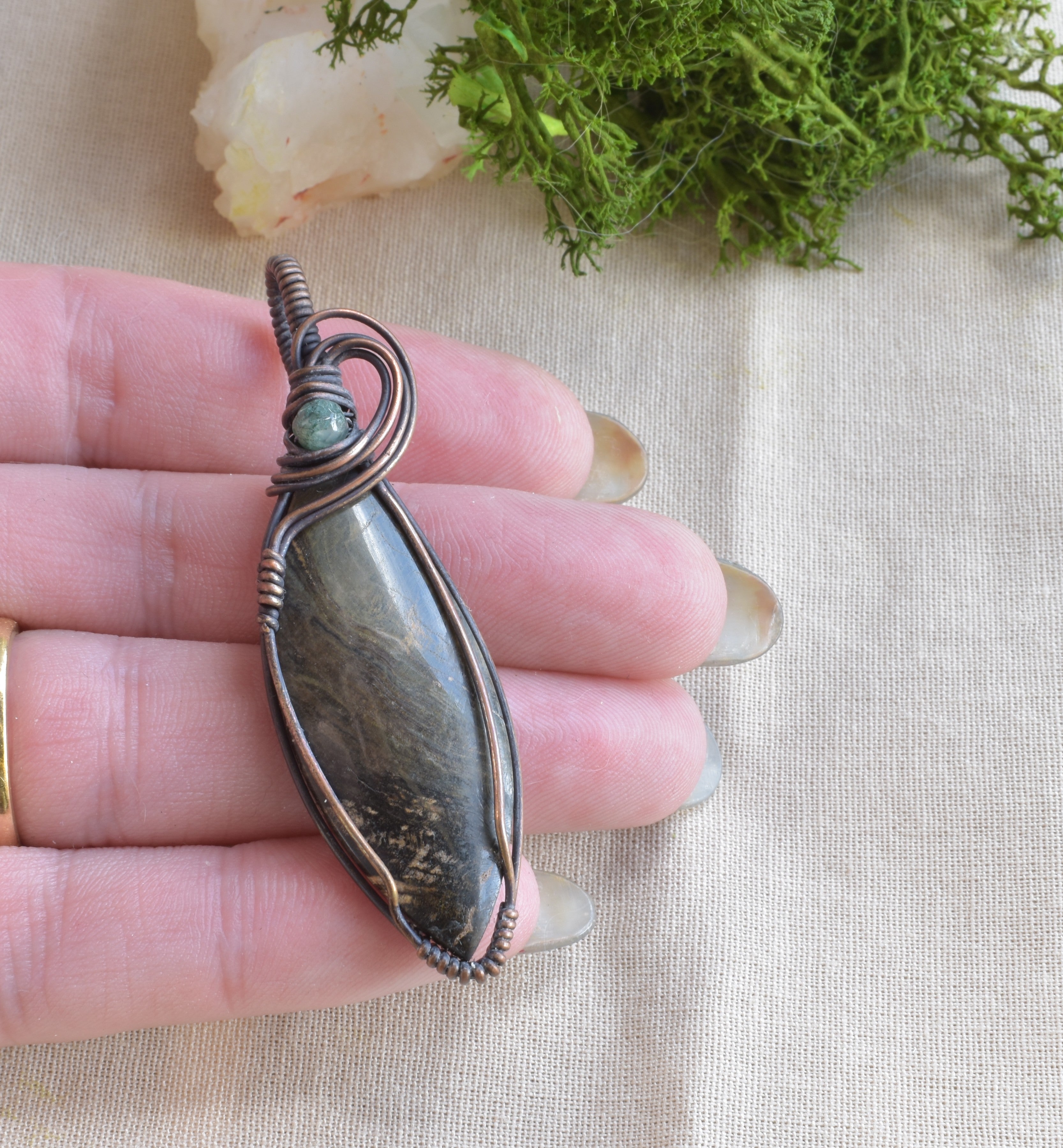Bushland Spirit – Petrified Wood Copper Wire Wrapped Pendant