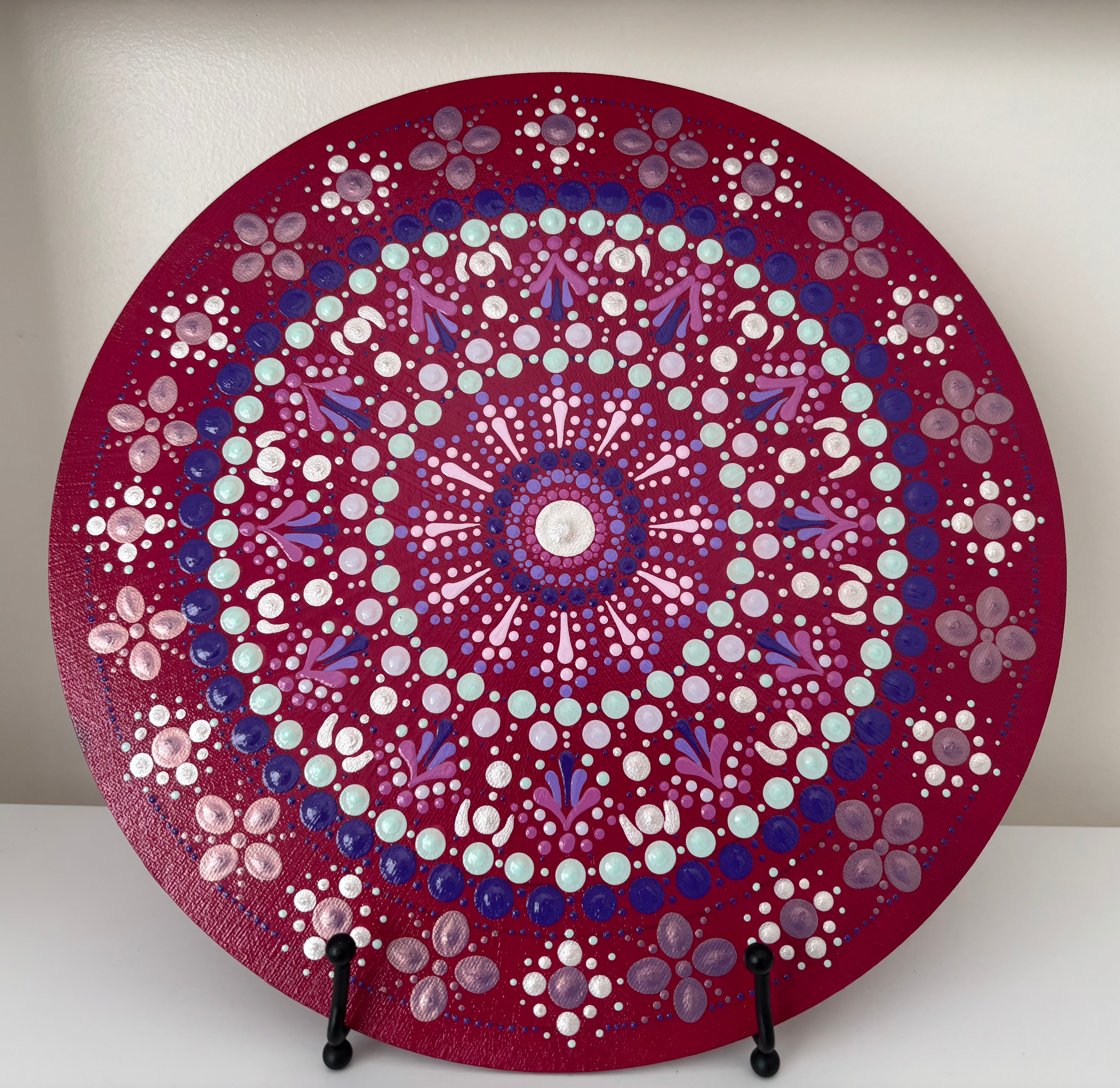 Raspberry Creme Acrylic Hand-dotted Mandala