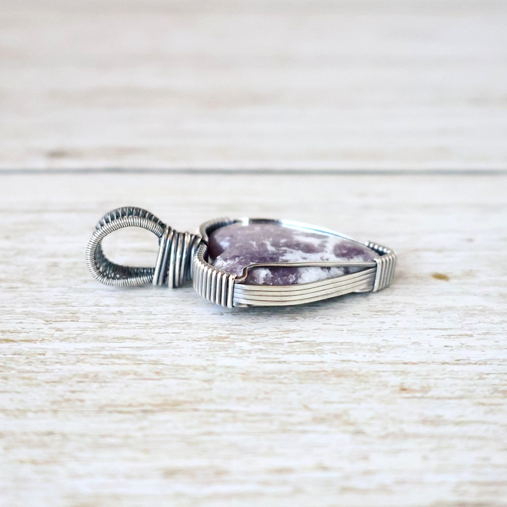 Sterling Silver Lepidolite and Quartz Heart Pendant ~ Invites You to Slow Down