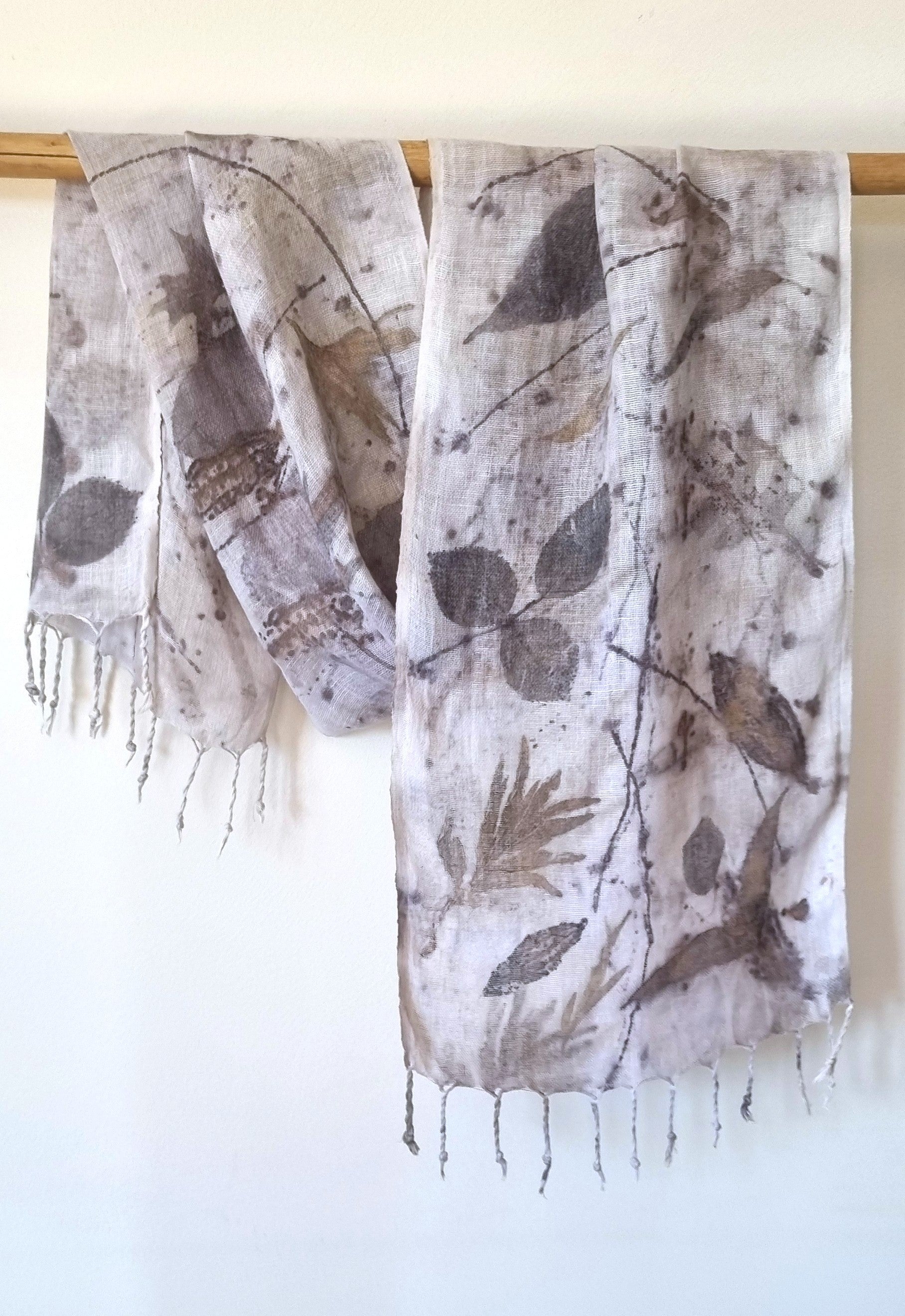 The Ingrid - Pure Handloomed Linen Ecoprint Scarf