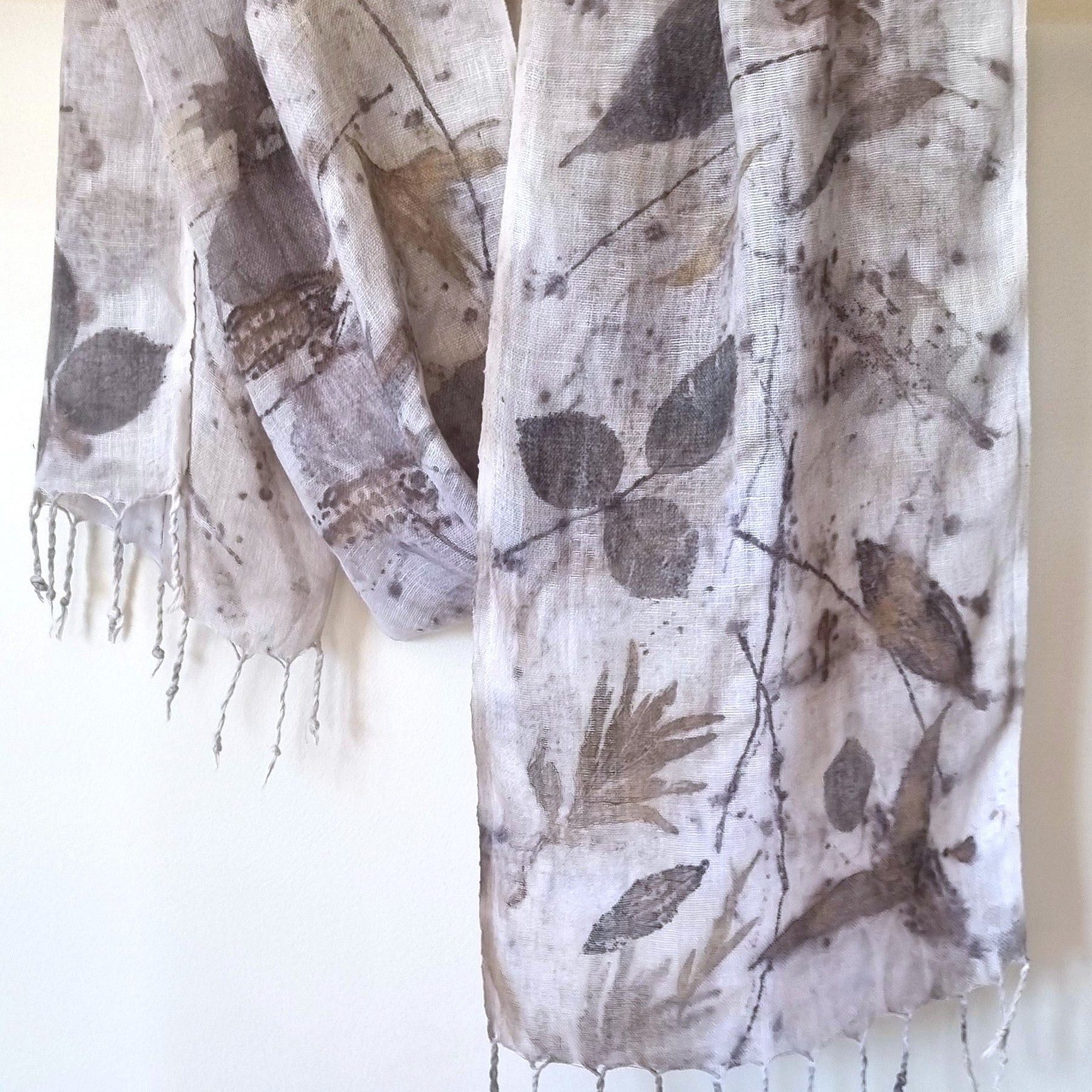 The Ingrid - Pure Handloomed Linen Ecoprint Scarf