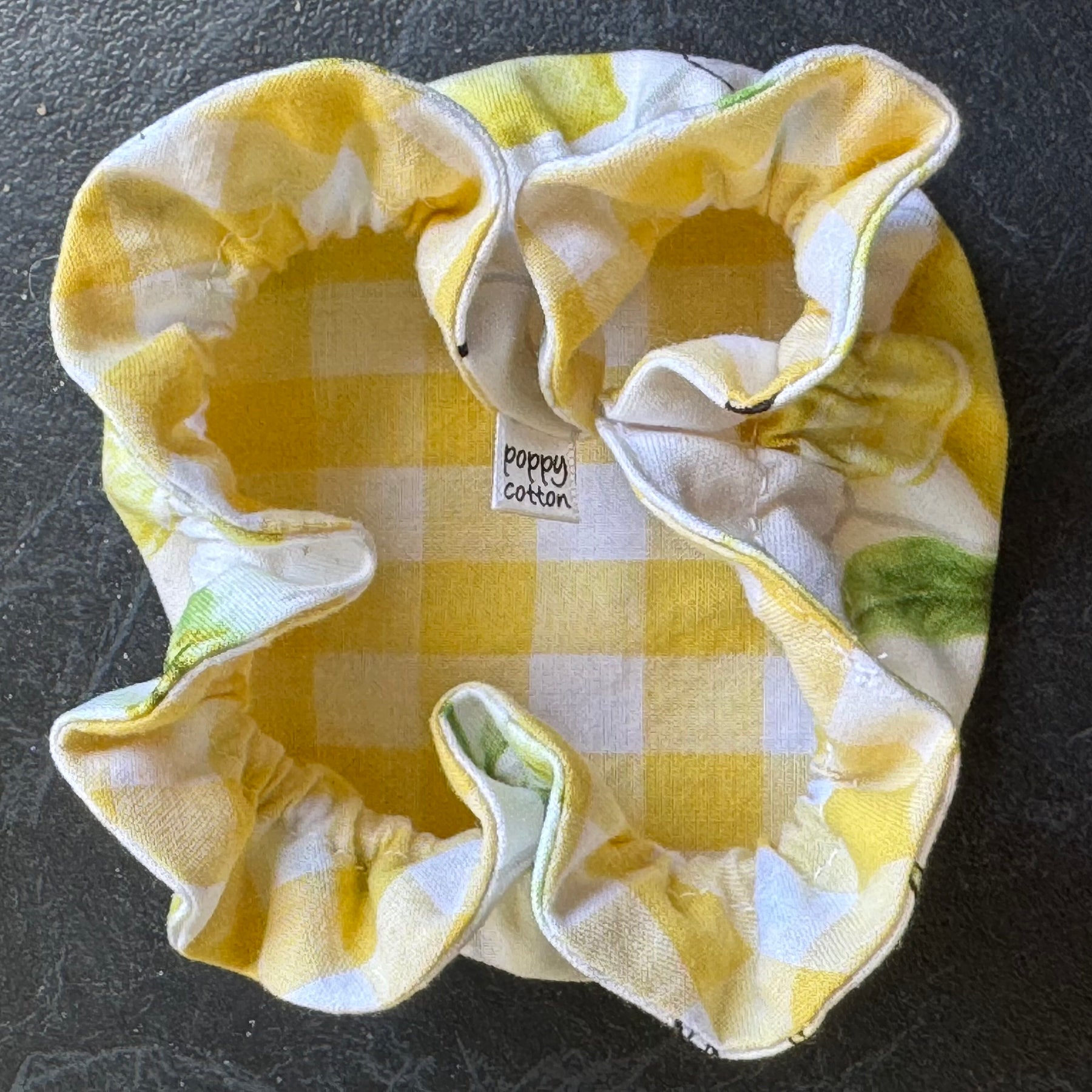 Fresh Picked Lemons Reversible Fabric Bowl Cover – Yellow Gingham – Handmade in Tasmania
