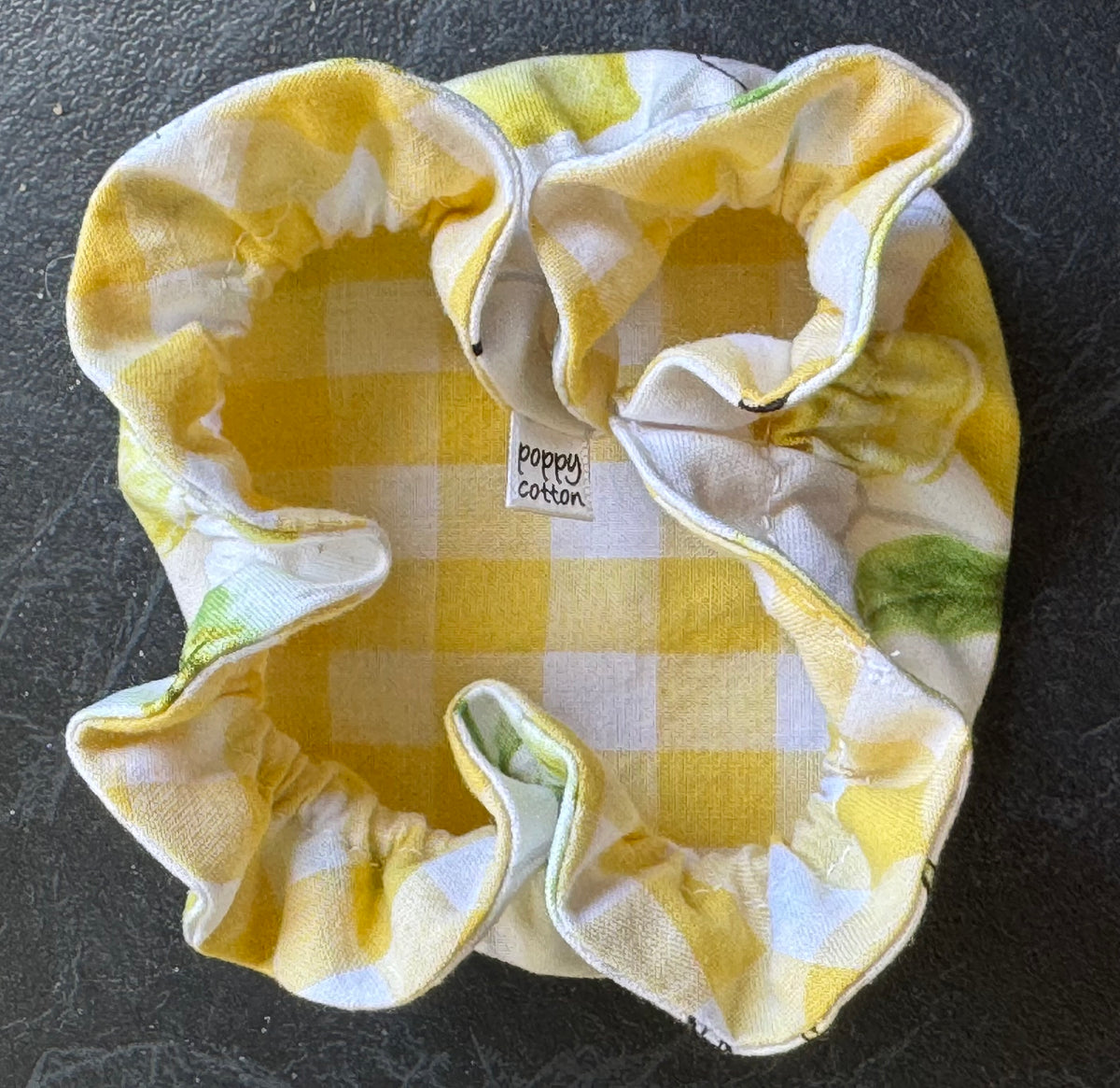 Fresh Picked Lemons Reversible Fabric Bowl Cover – Yellow Gingham – Handmade in Tasmania