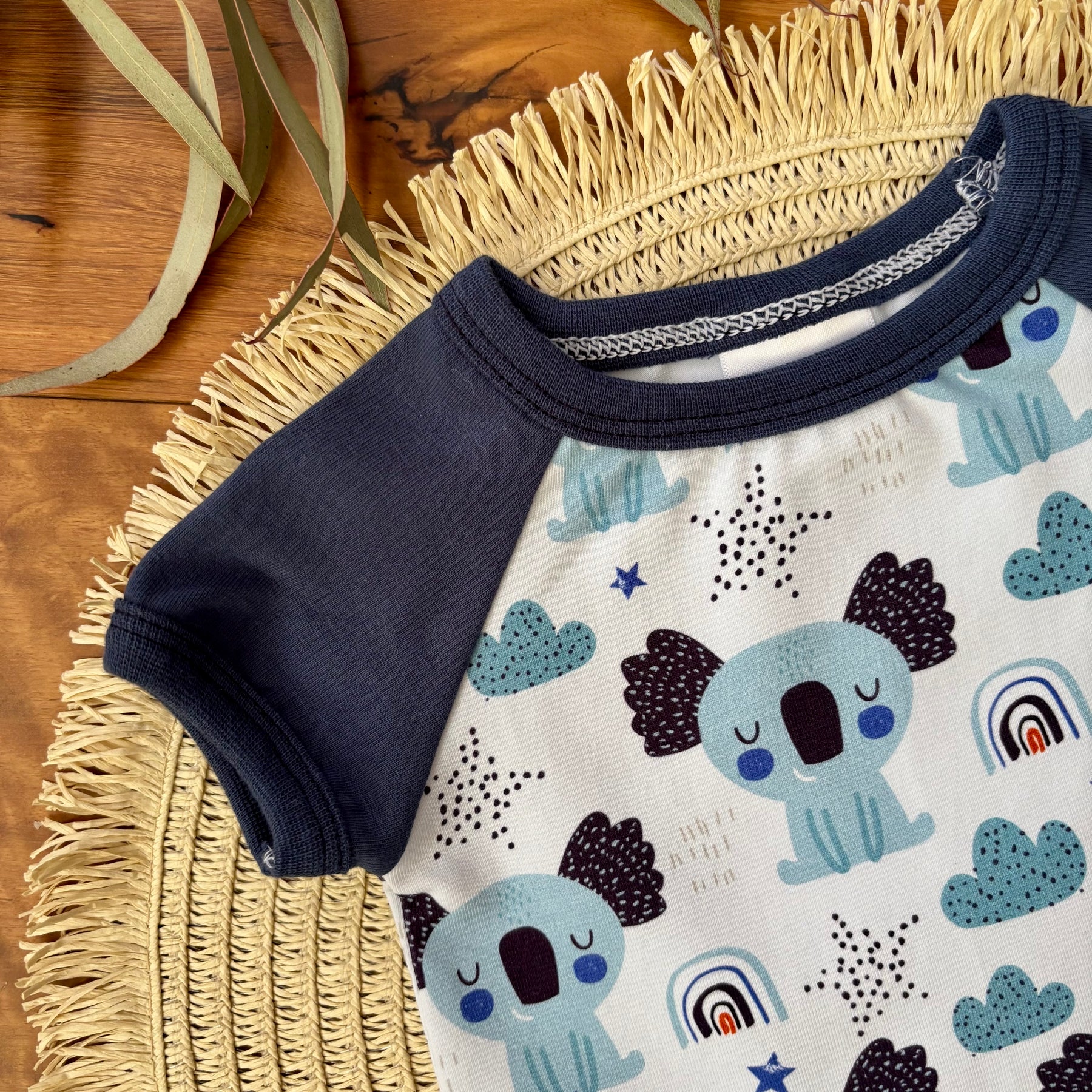 Baby Short Sleeved Bodysuit | Blue Koalas| Size premmie to 2 | Made to order