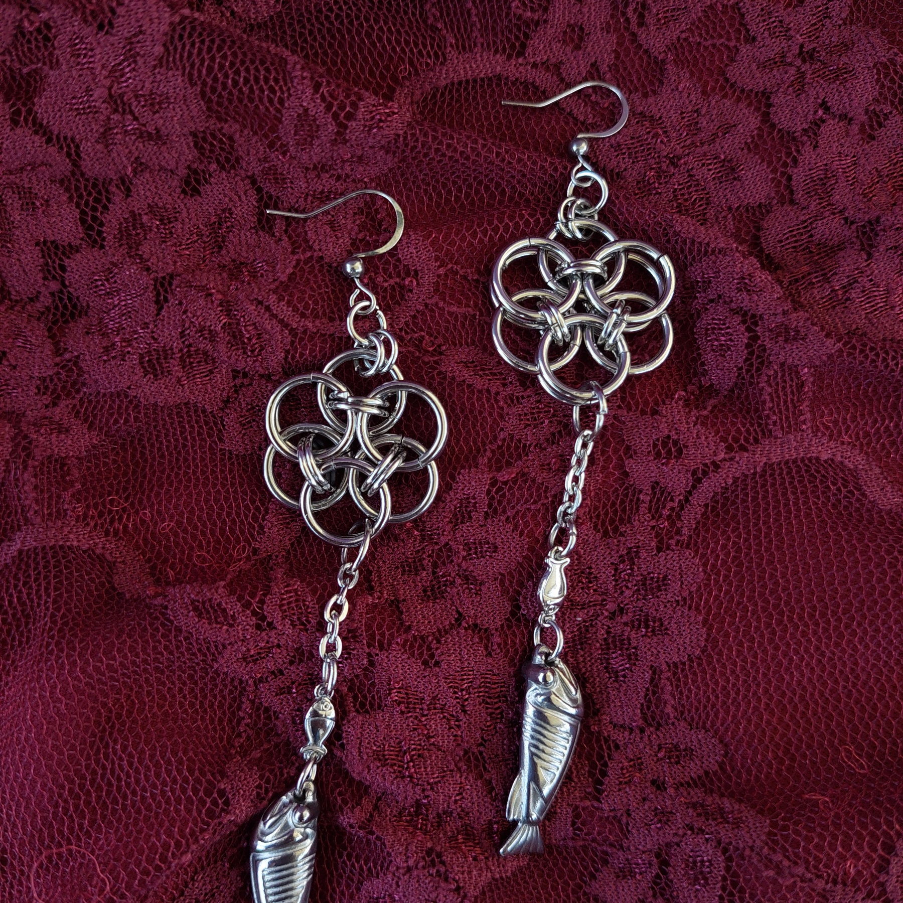 Predator and prey fish chainmaille earrings