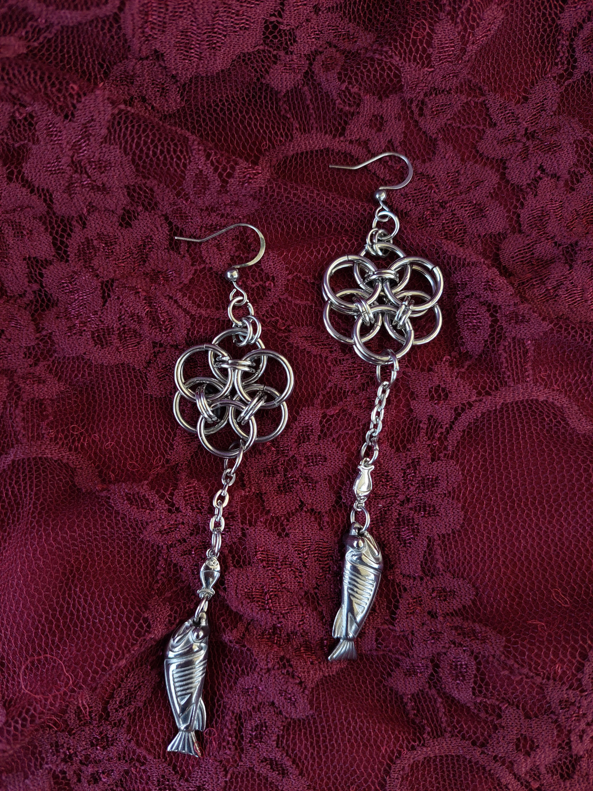 Predator and prey fish chainmaille earrings