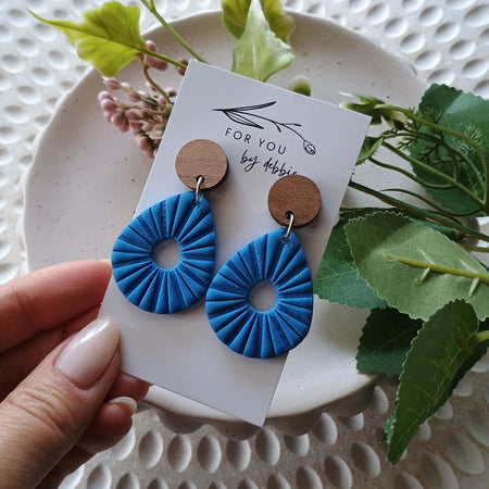 Karla dangle earrings- blue and wood stud