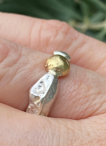 Seed Ring | Sand Cast Sterling Silver with Brass