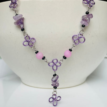 Amethyst and Alabaster Gemstone Daisy Wire Necklace