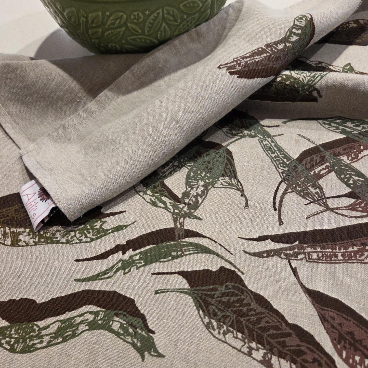 Hand screen printed Linen Tea Towels-Fallen Leaves