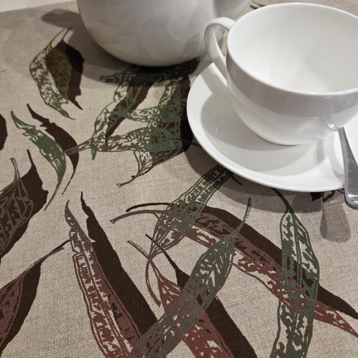 Hand screen printed Linen Tea Towels-Fallen Leaves