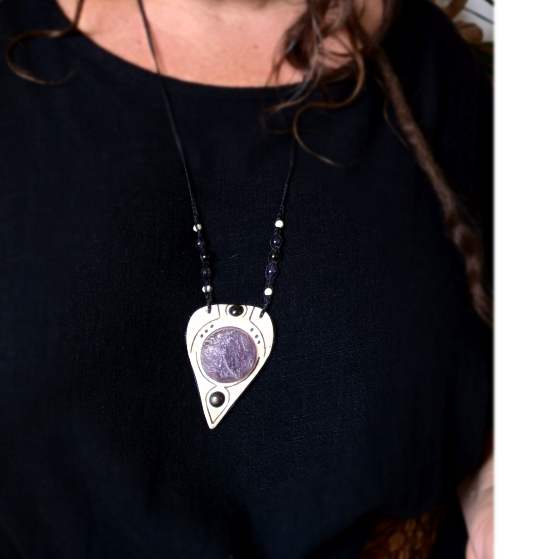 •| RAW AMETHYST | SILVERSHEEN OBSIDIAN | DEER ANTLER |• natural crystal necklace talisman