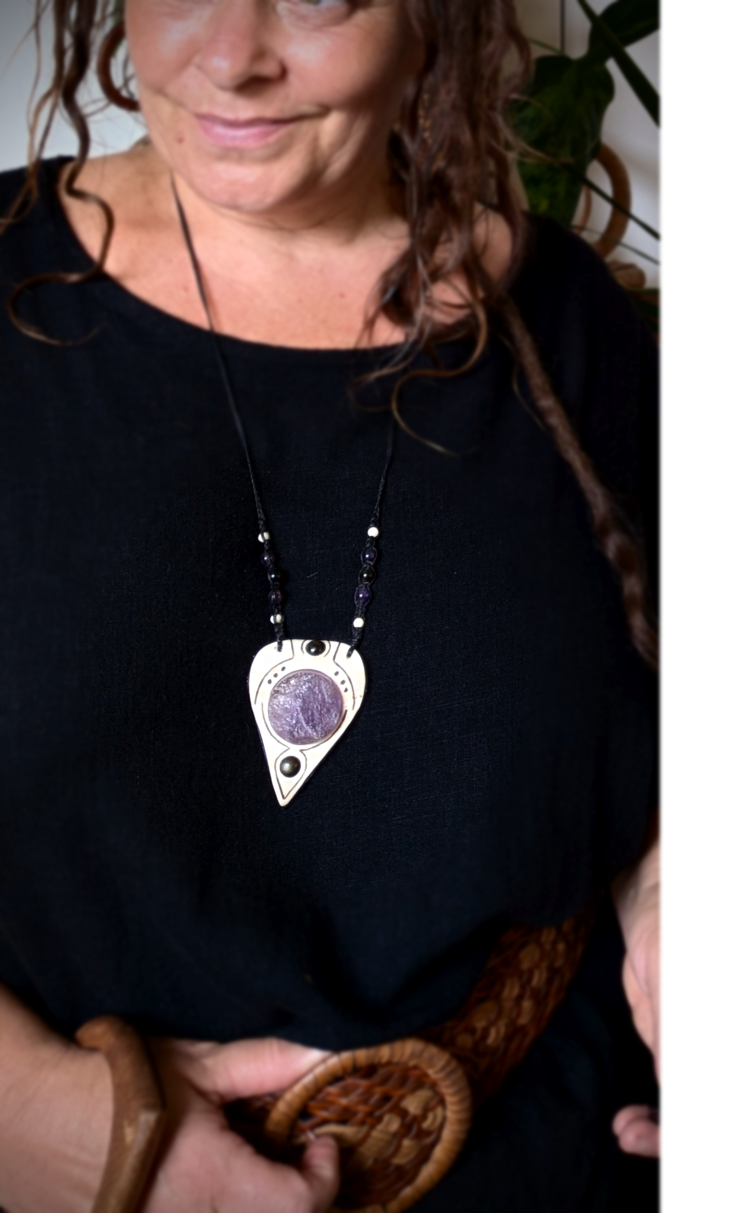 •| RAW AMETHYST | SILVERSHEEN OBSIDIAN | DEER ANTLER |• natural crystal necklace talisman