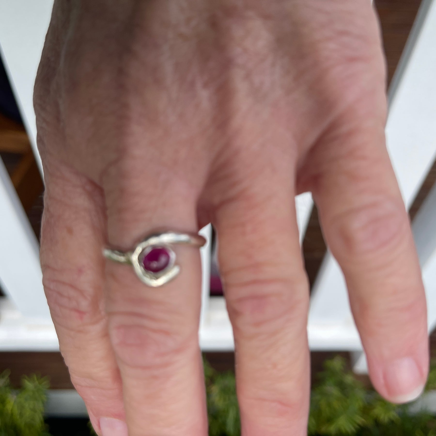 Slim 925 Band and little Cabachon Ruby