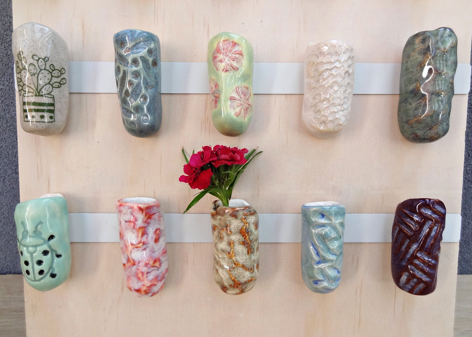 Mini ceramic fridge magnet vases. Choose your own vases.