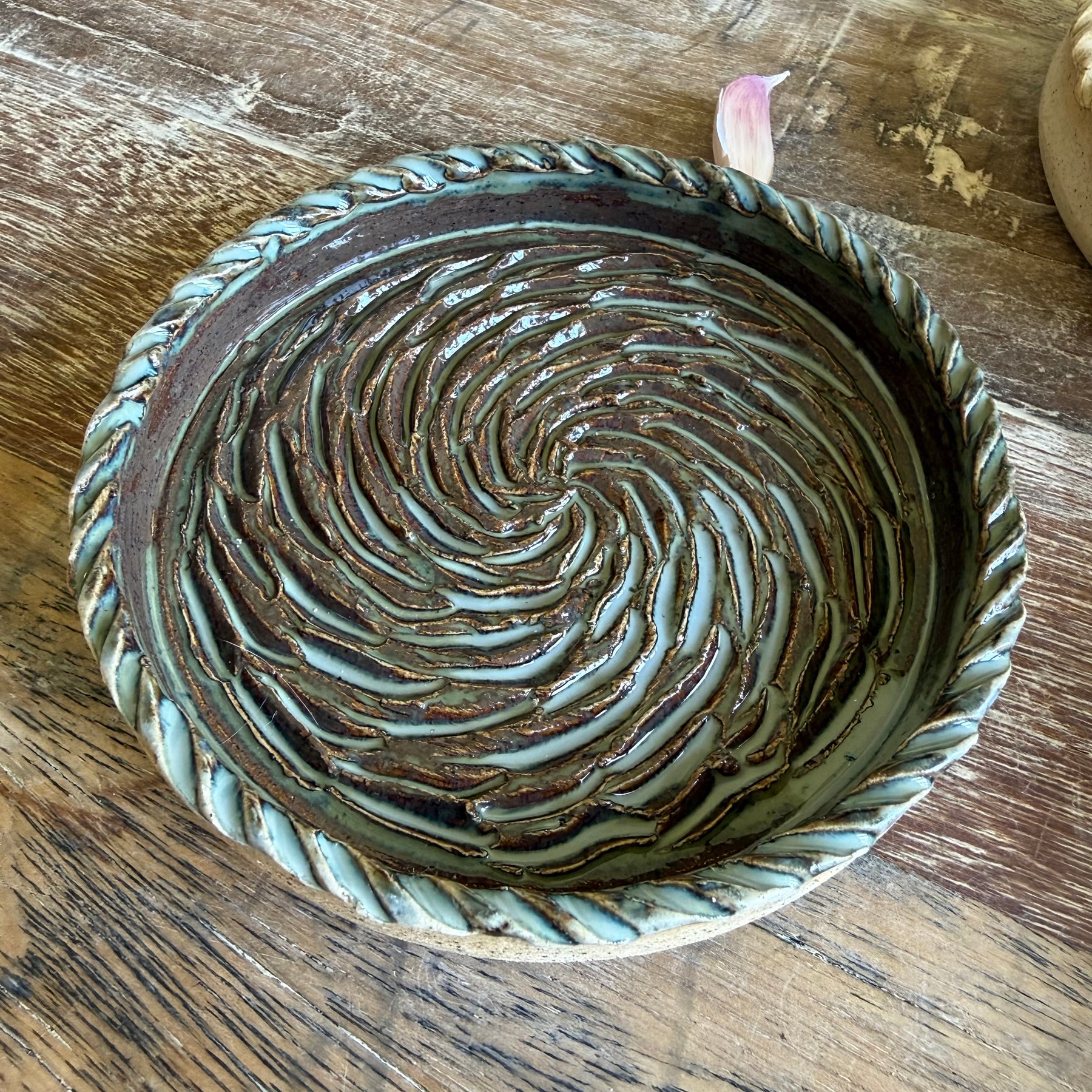 The Gathering Dish - Wheel Thrown Ceramic Garlic Grater & Dipping Dish with Brush