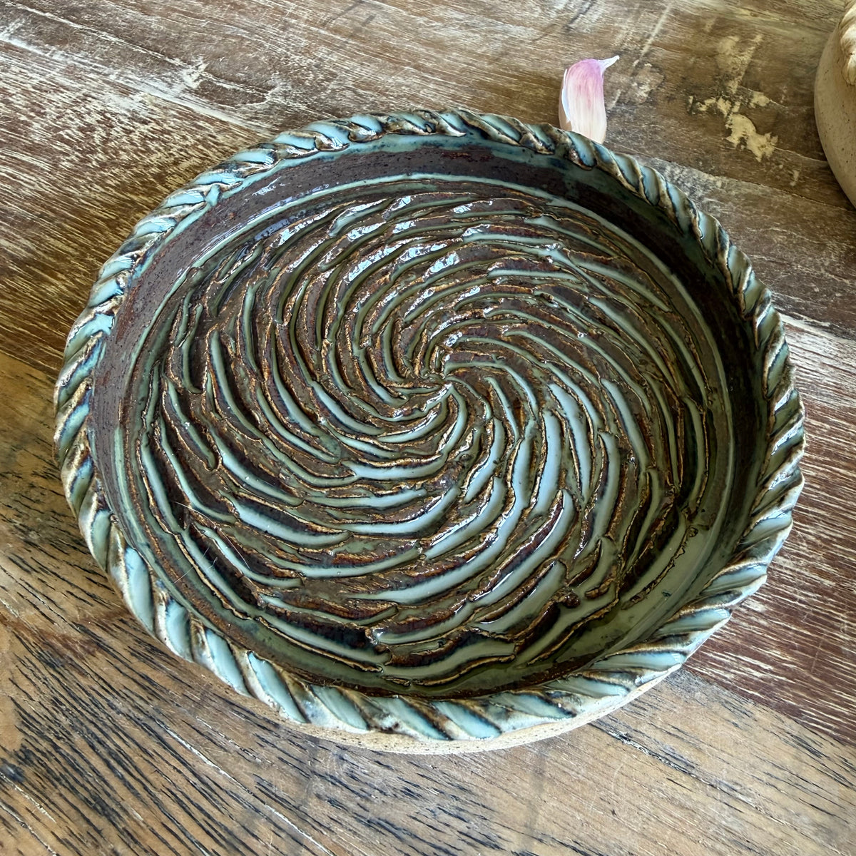The Gathering Dish - Wheel Thrown Ceramic Garlic Grater & Dipping Dish with Brush