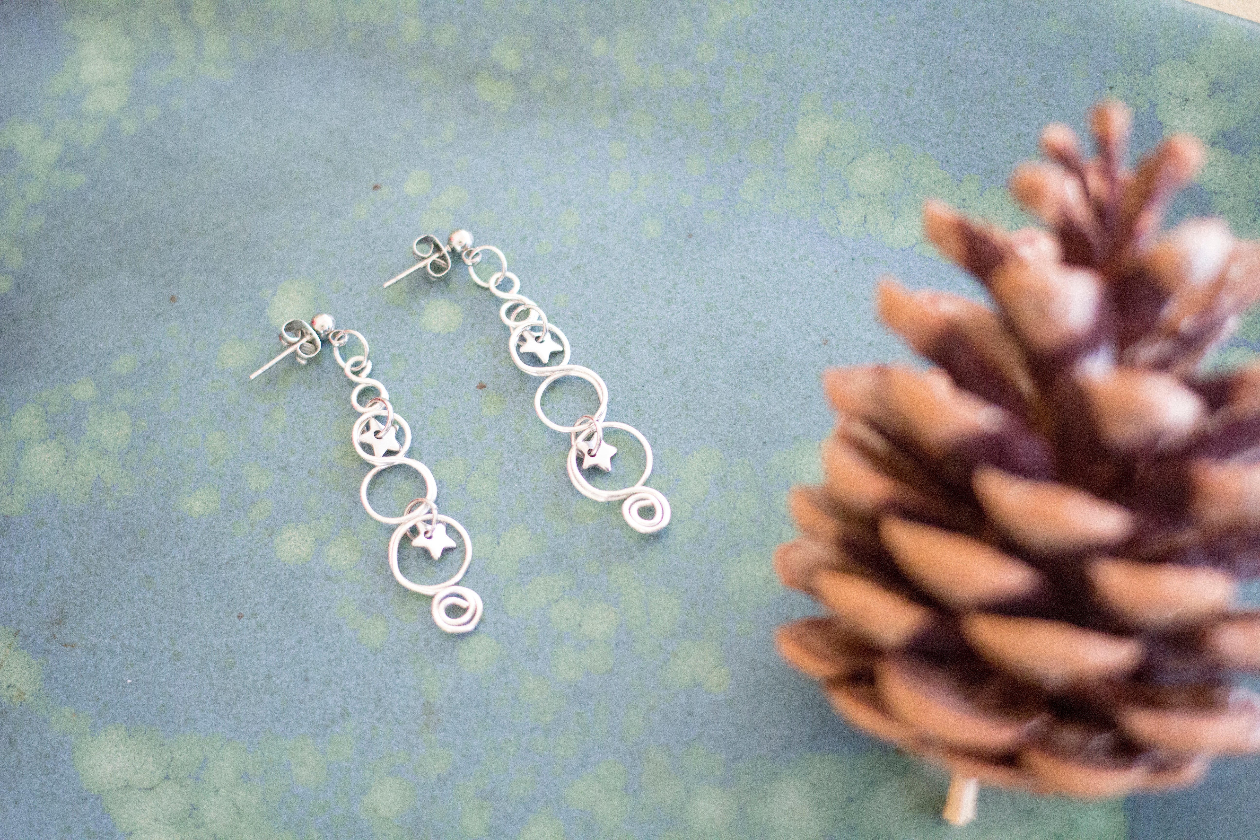 Silver Christmas Tree Earrings With Twinkling Stars | Christmas Jewellery
