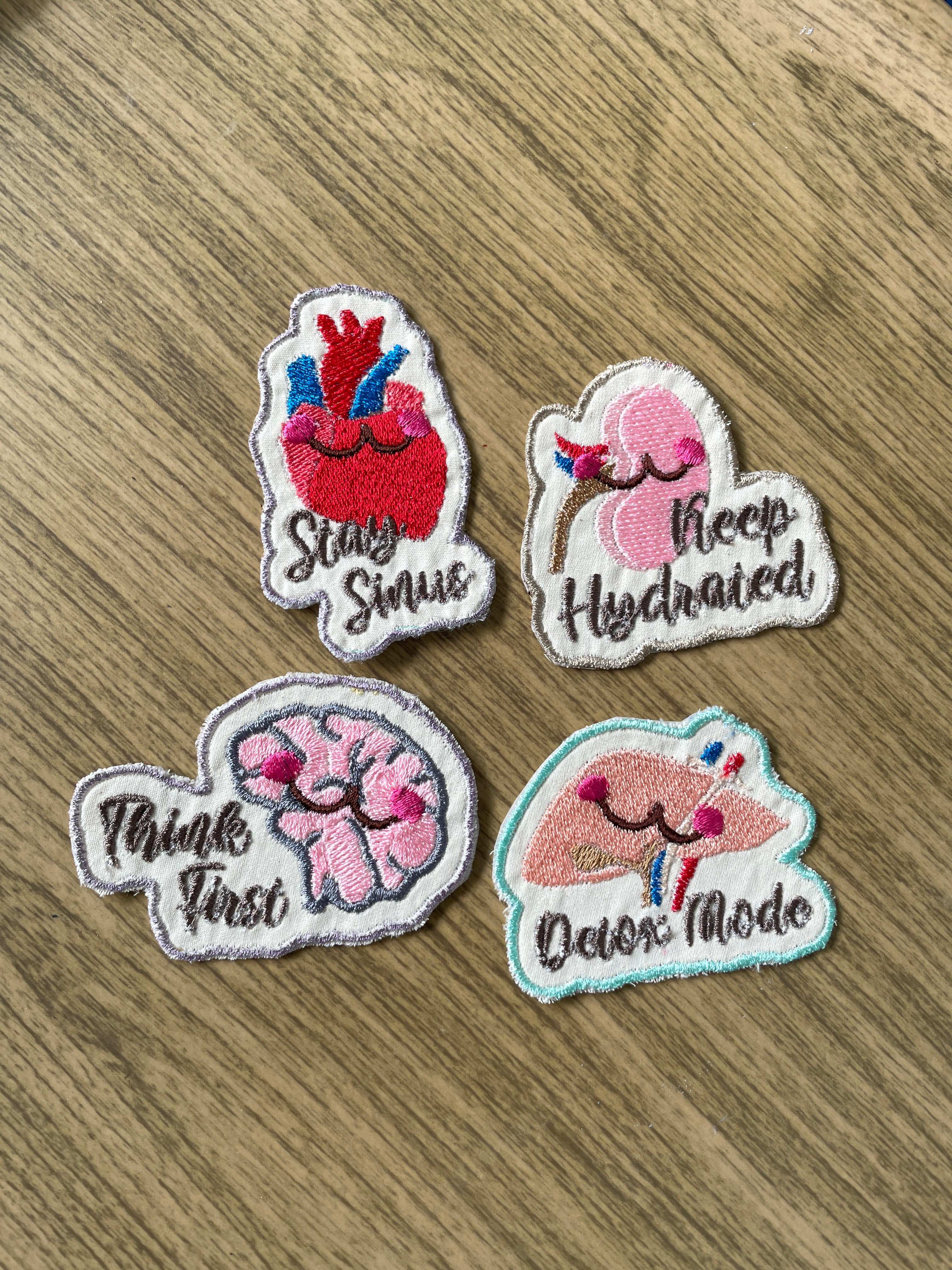 Embroidered Organs Iron on patch/ Anatomy Patch/ Medical Embroidery