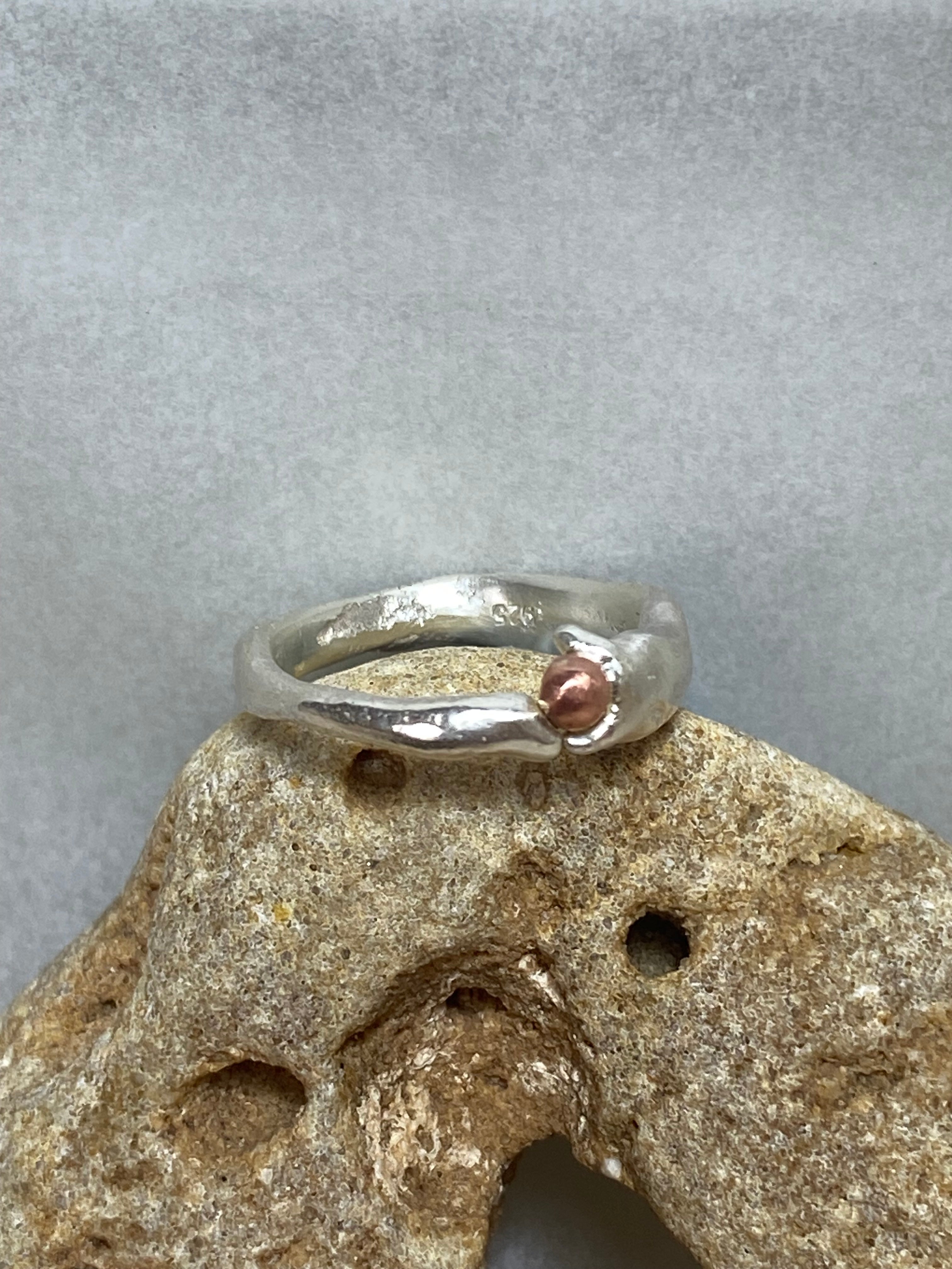 Seed Ring | Sand Cast Sterling Silver with Copper