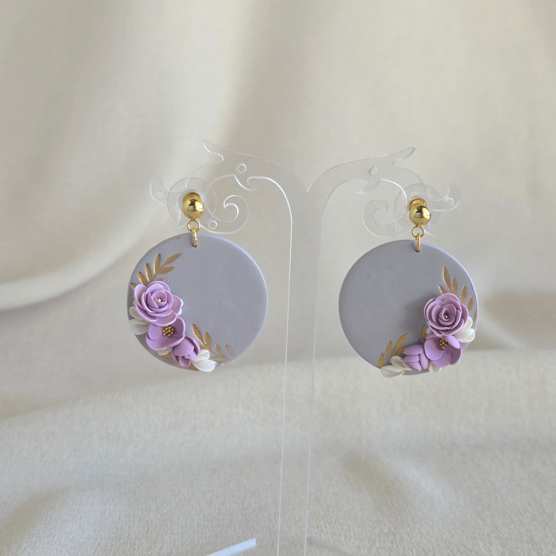 Blush Pink Floral Polymer Clay Earrings | Handmade Flower Earrings | Lightweight Gold & Pearl Statement Earrings | Bridal Jewellery | Gift for Her