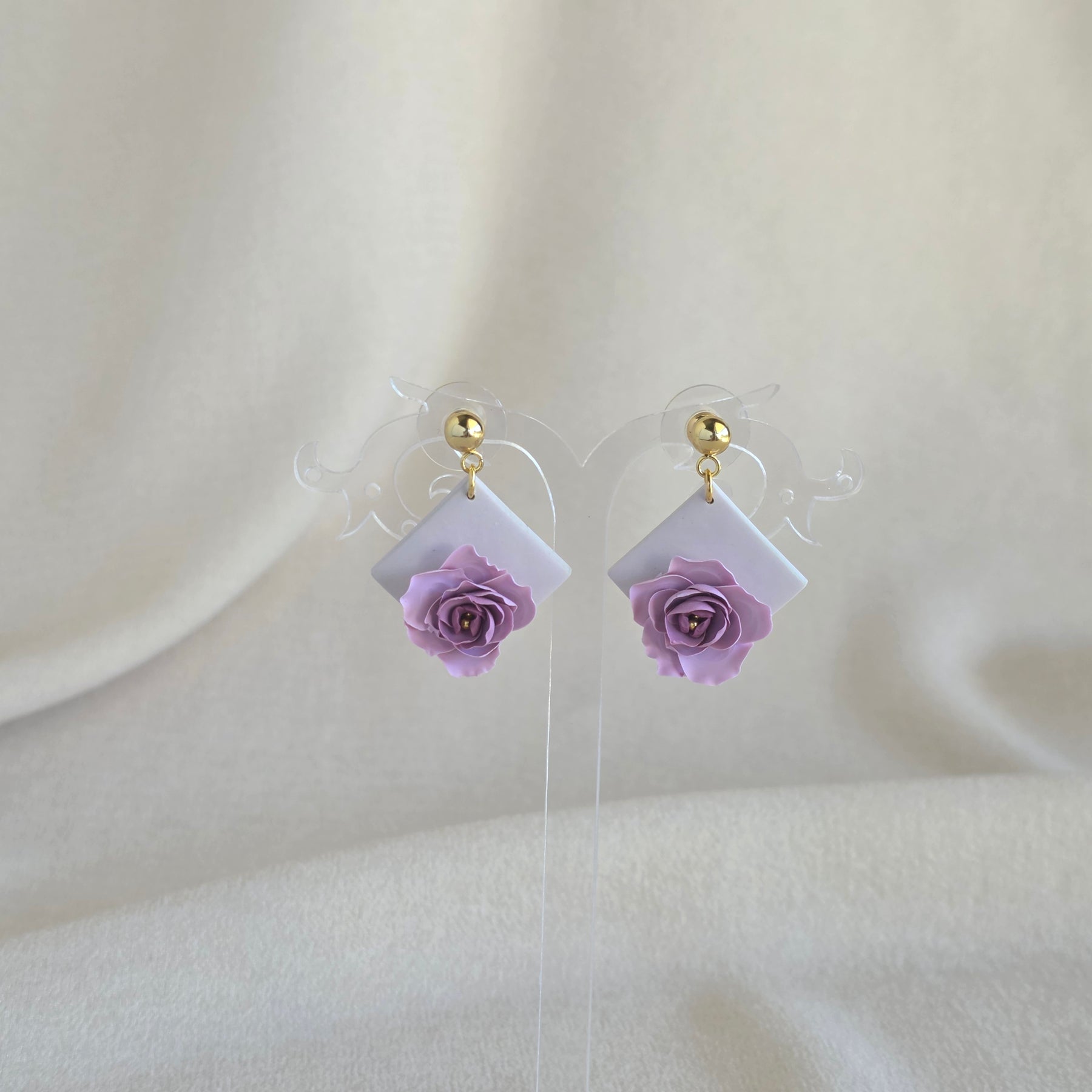 Blush Pink Floral Polymer Clay Earrings | Handmade Flower Earrings | Lightweight Gold & Pearl Statement Earrings | Bridal Jewellery | Gift for Her