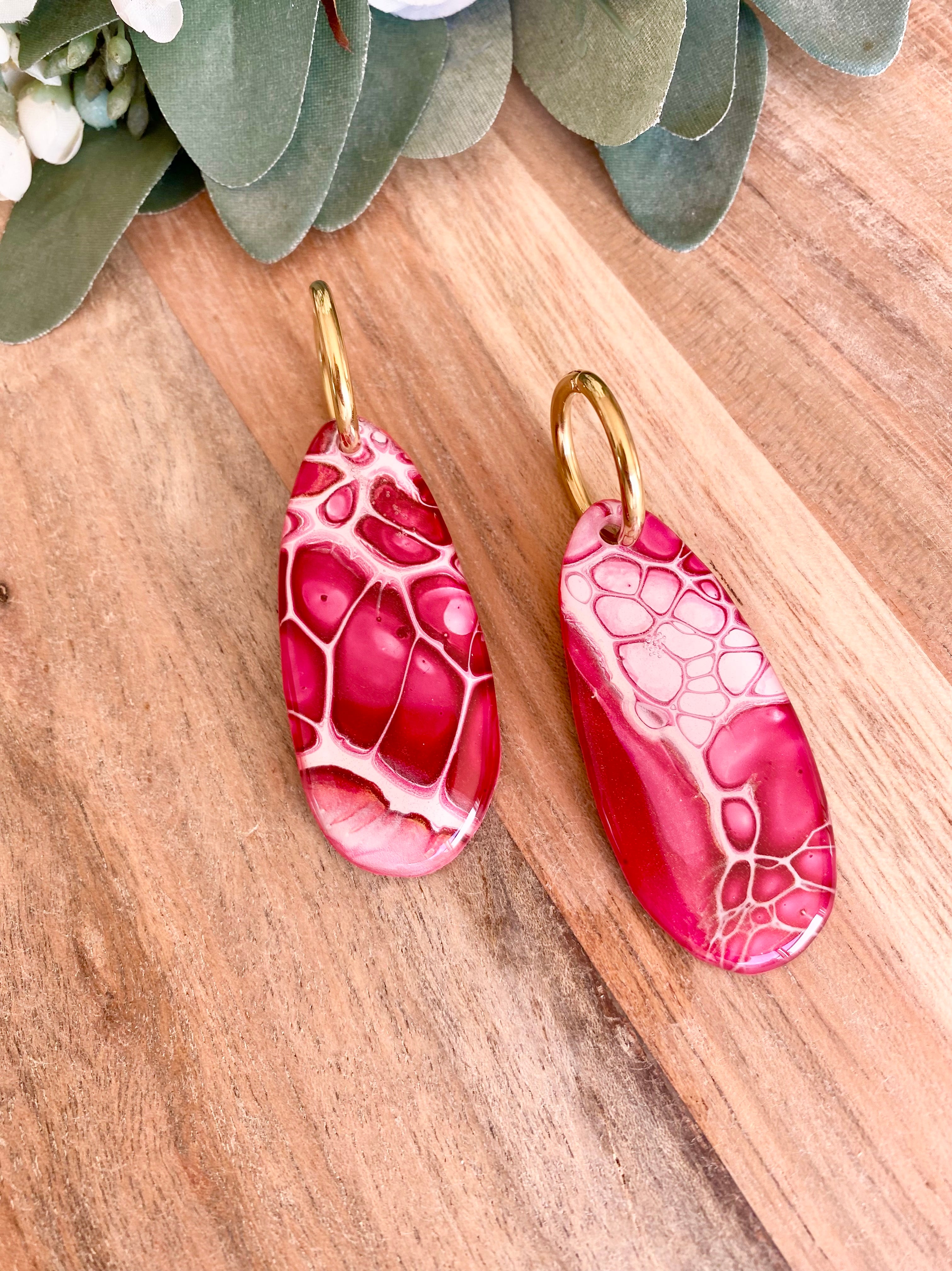 Burgundy and Gold Statement Earrings