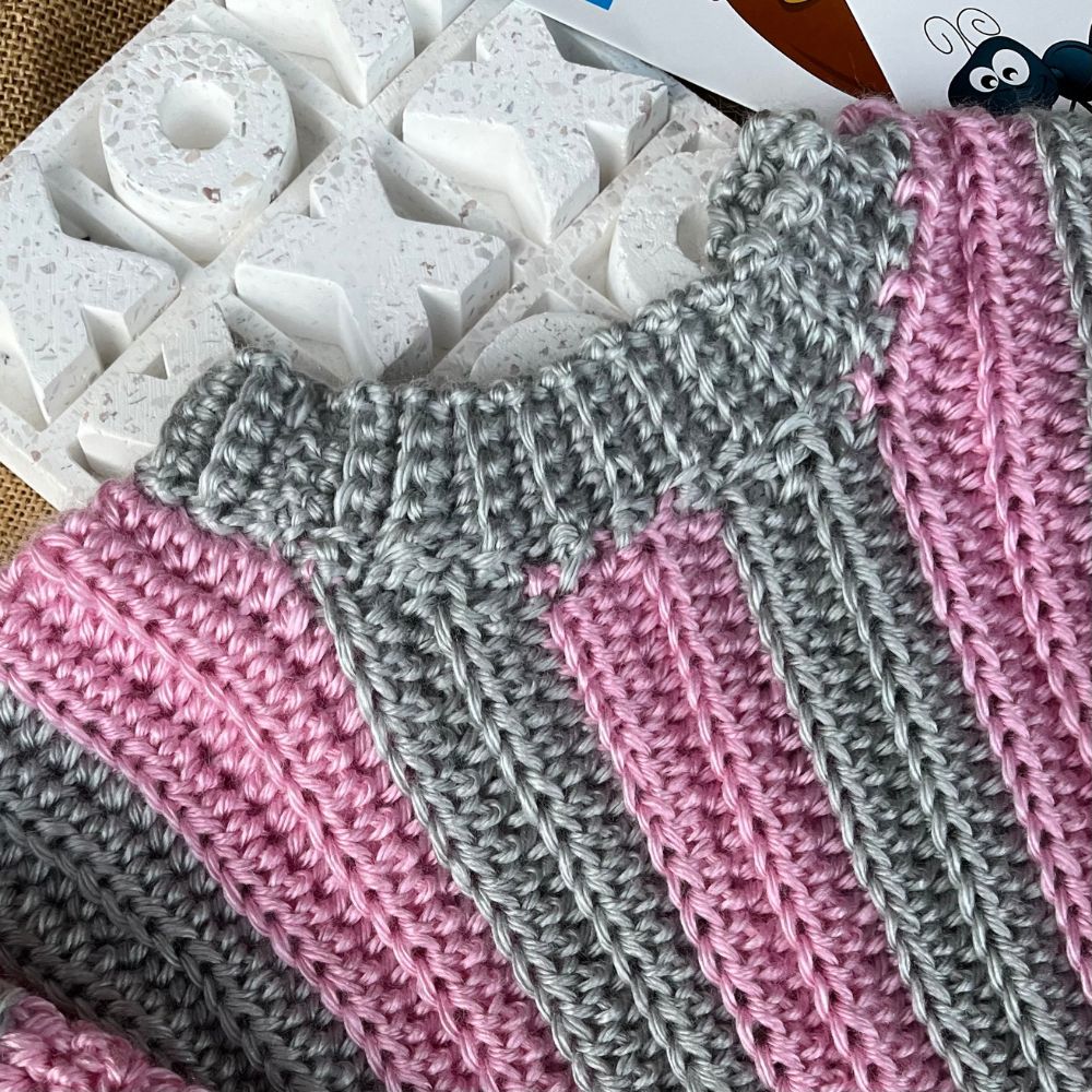 Handmade crochet baby-toddler jumper | super soft | pink grey stripes