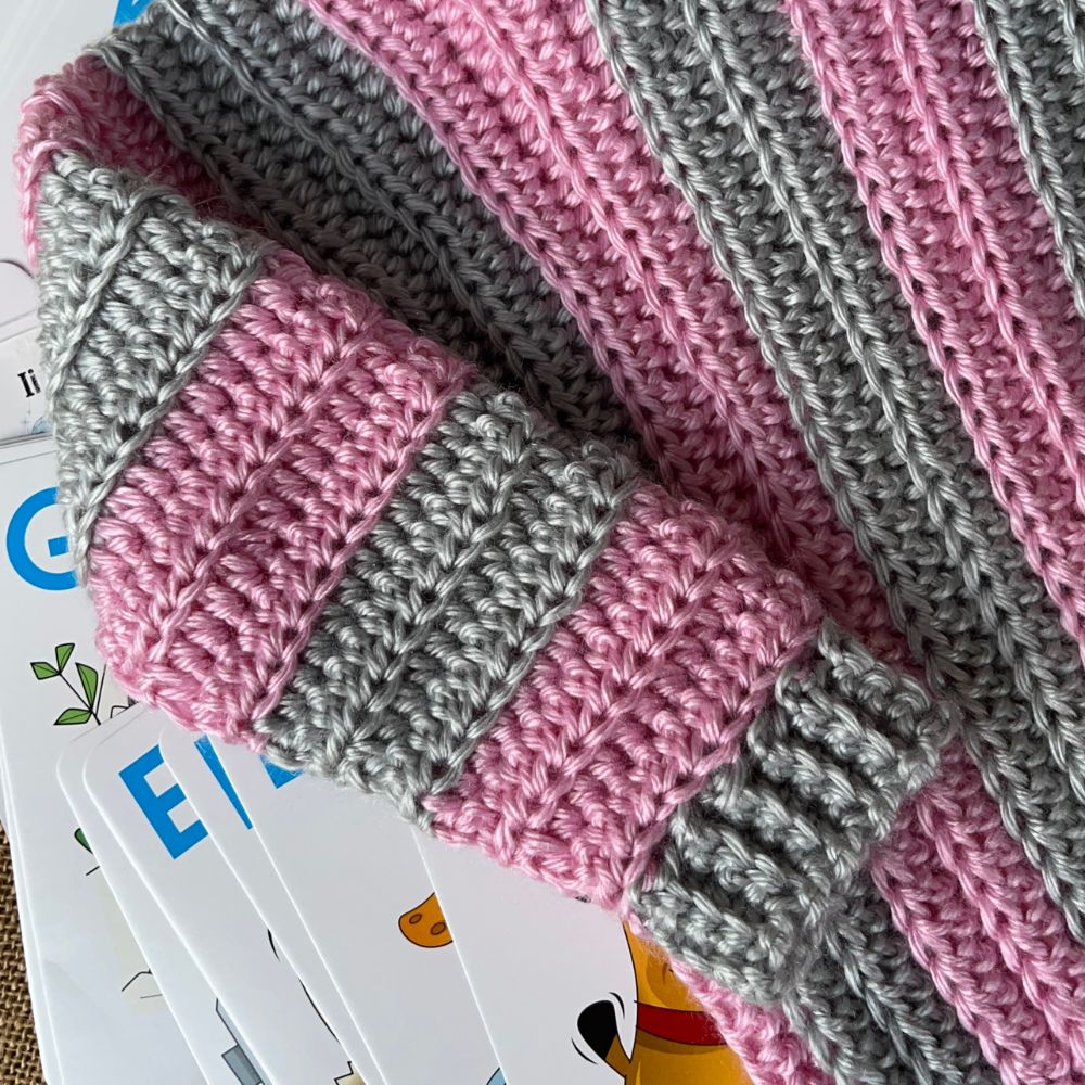 Handmade crochet baby-toddler jumper | super soft | pink grey stripes